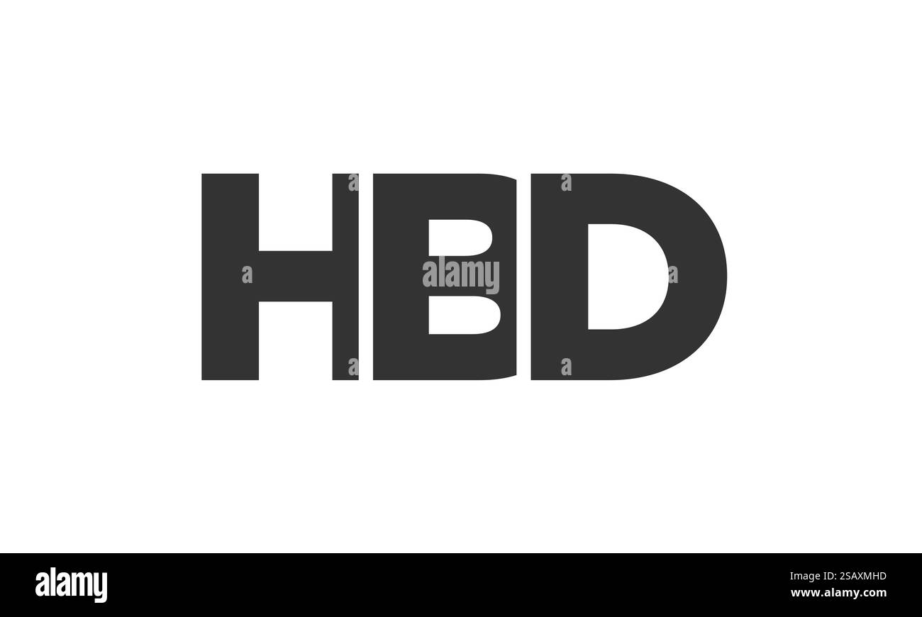 Modello di design con logo HBD con testo deciso e moderno in grassetto. Logotipo vettoriale iniziale con tipografia semplice e minima. Identità aziendale alla moda, ideale per la presenza del marchio aziendale. Illustrazione Vettoriale