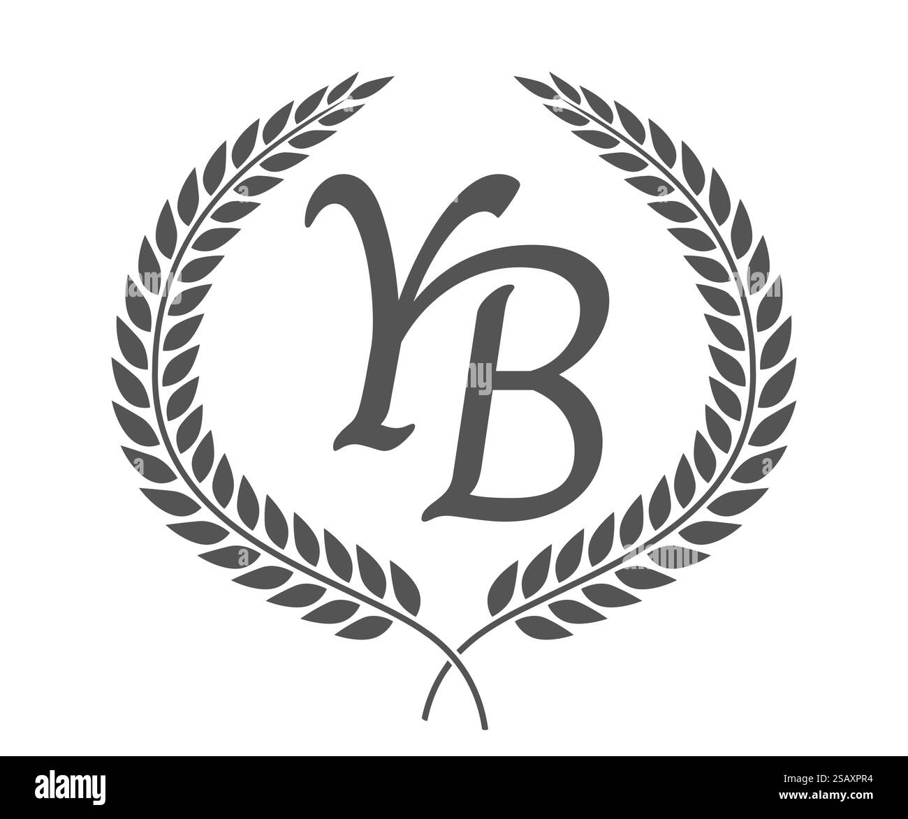Lettera iniziale Y e B, logo monogramma YB con corona in alloro. Emblema di lusso con carattere calligrafico. Lettera iniziale Y e B, logo monogramma YB con corona in alloro. Elegante carattere calligrafico. Illustrazione Vettoriale