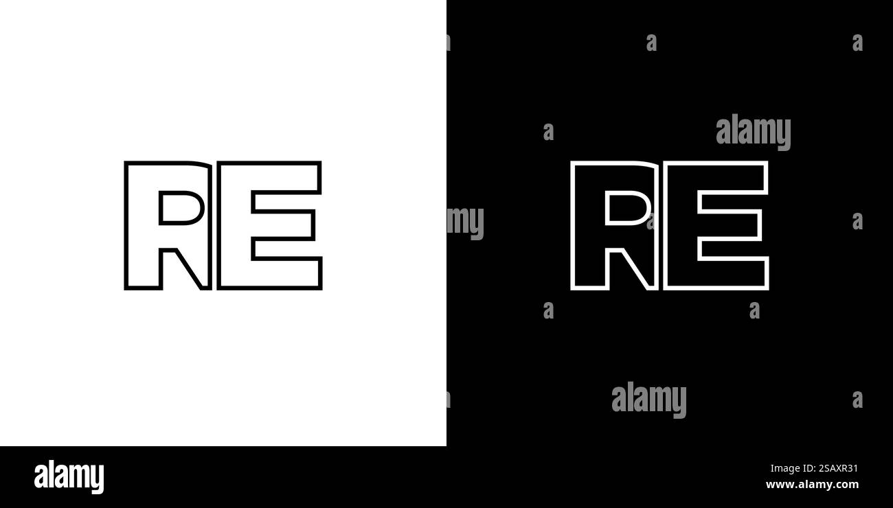 Modello di design Letter R ed e, RE. Logotipo minimo basato su un monogramma iniziale per l'identità dell'azienda. Illustrazione Vettoriale