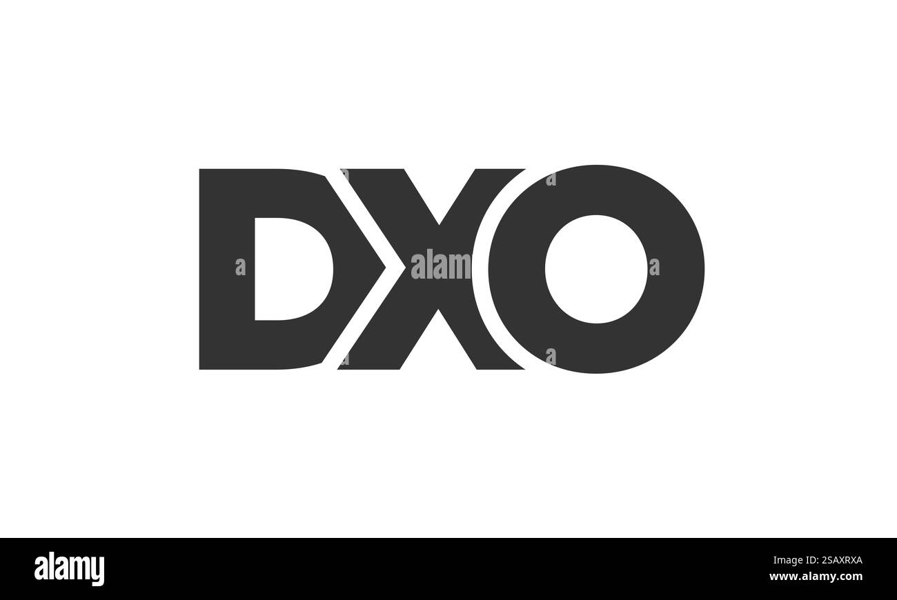 Modello di design con logo DXO con testo in grassetto forte e moderno. Logotipo vettoriale iniziale con tipografia semplice e minima. Identità aziendale alla moda, ideale per la presenza del marchio aziendale. Illustrazione Vettoriale