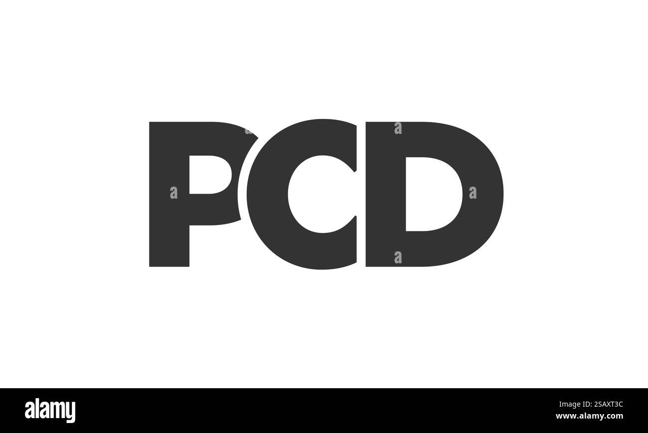 Modello di design con logo PCD con testo in grassetto forte e moderno. Logotipo vettoriale iniziale con tipografia semplice e minima. Identità aziendale alla moda, ideale per la presenza del marchio aziendale. Illustrazione Vettoriale