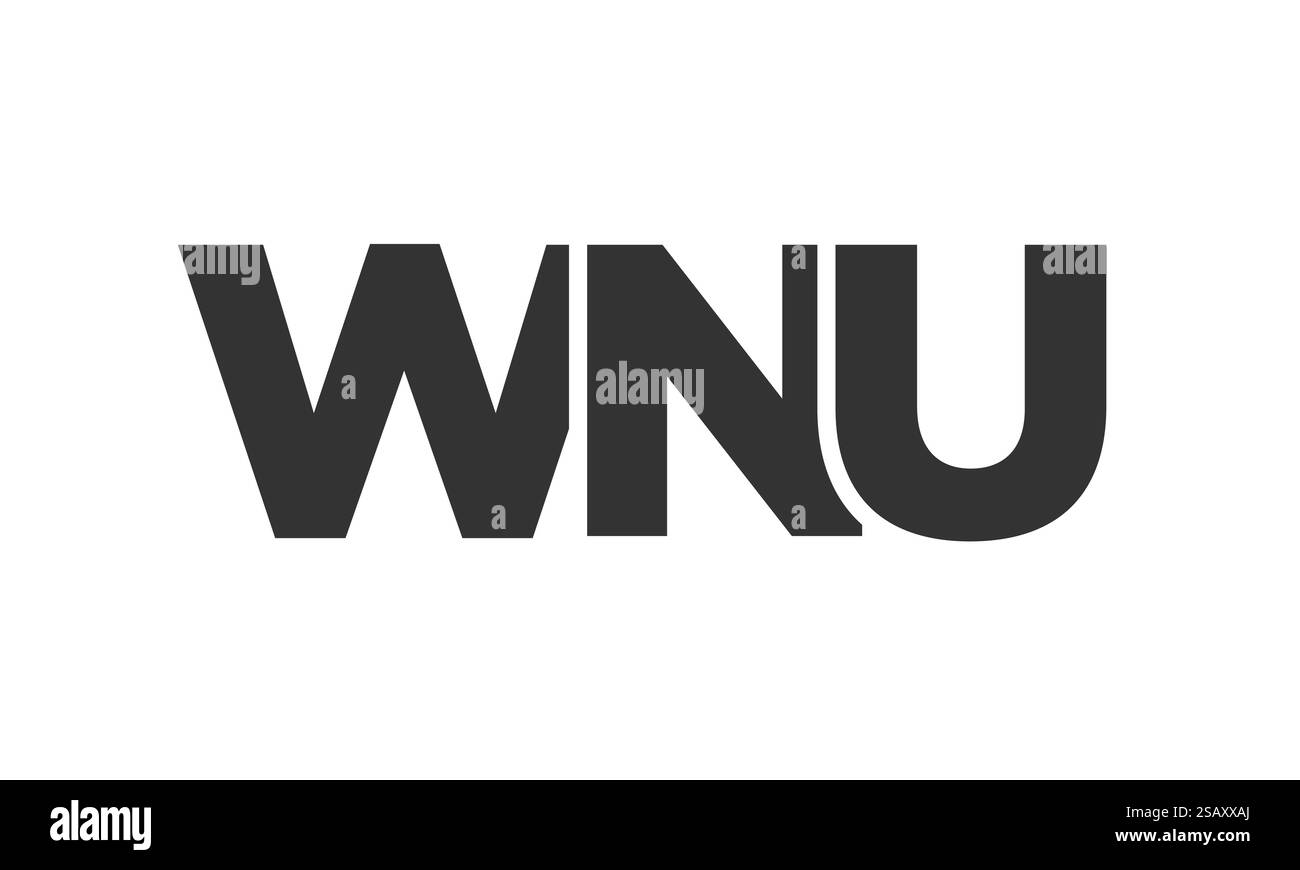 Modello di design con logo WNU con testo in grassetto forte e moderno. Logotipo vettoriale iniziale con tipografia semplice e minima. Identità aziendale alla moda, ideale per la presenza del marchio aziendale. Illustrazione Vettoriale