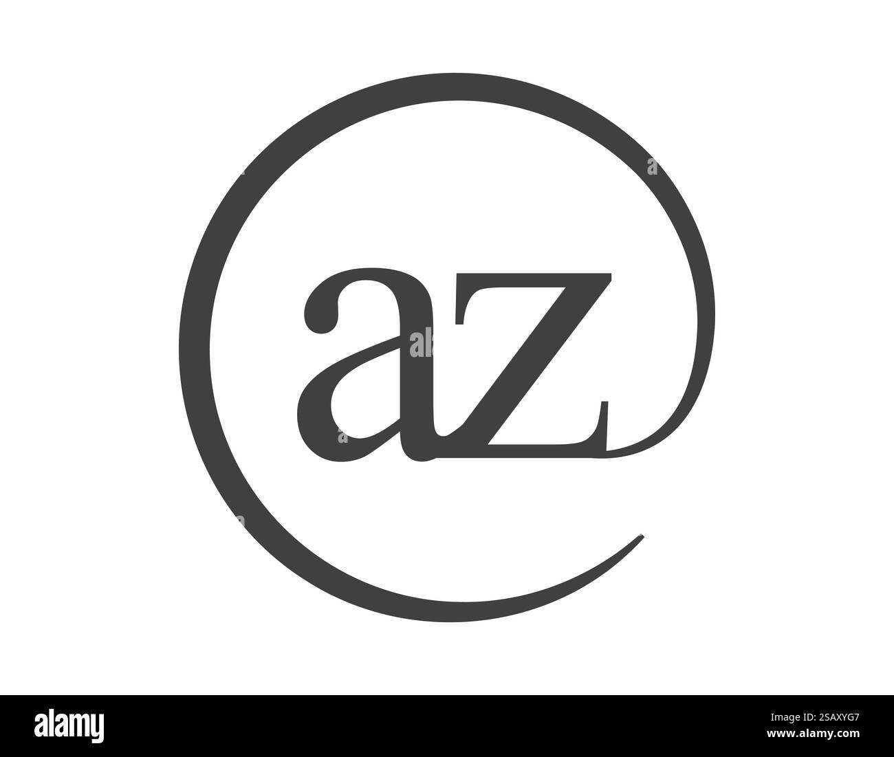 Logo AZ a partire da due lettere con forma circolare e stile dei segni e-mail. Logotipo rotondo a e Z della società commerciale per l'identità del marchio. Illustrazione Vettoriale