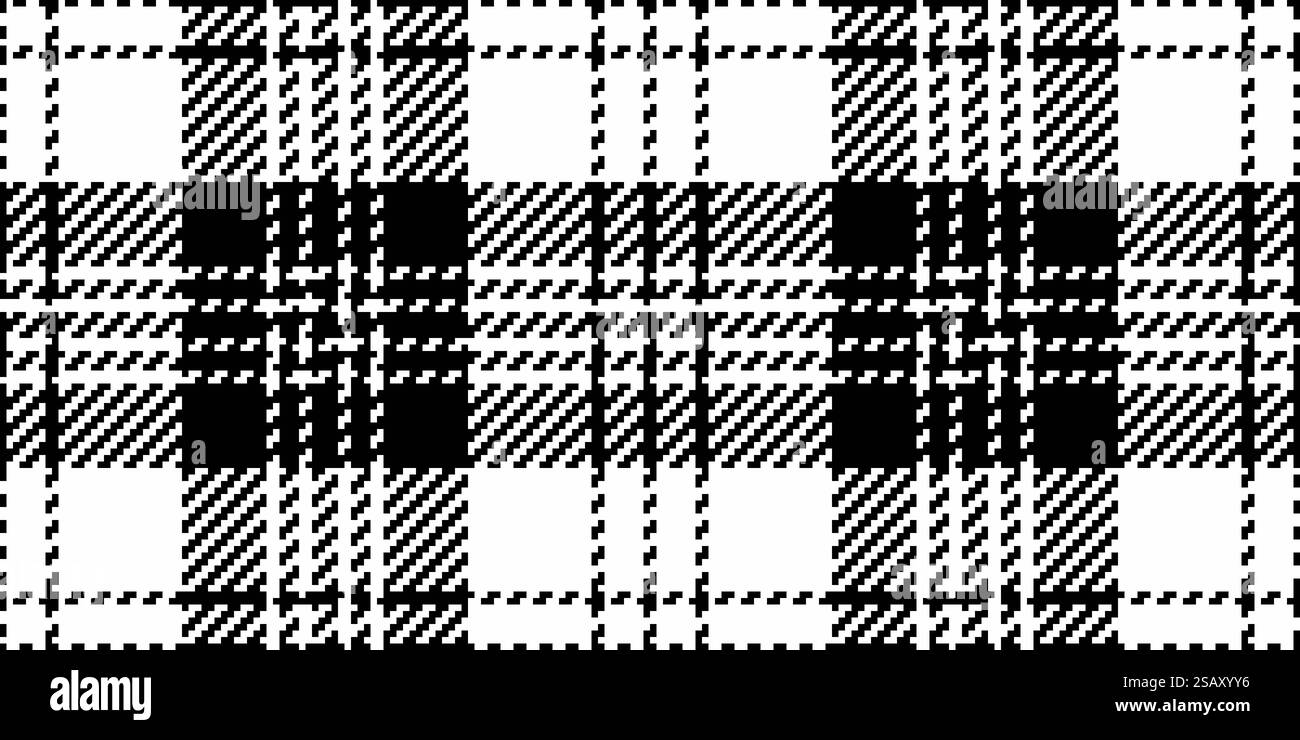 Motivo a trama online, fondo in tessuto tartan con piede d'oca senza cuciture. Tessuto a quadri vettoriali in bobina nella tavolozza dei colori bianco e nero. Illustrazione Vettoriale