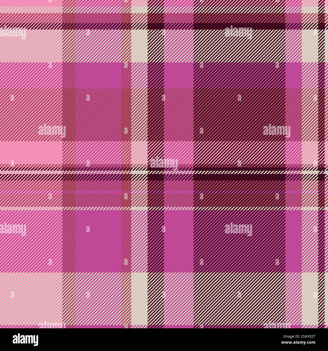 Sfondo in tessuto a strisce, tessuto a quadri realistico. Motivo a quadri arabo vettore senza cuciture in rosa e tavolozza di colori scuri. Illustrazione Vettoriale