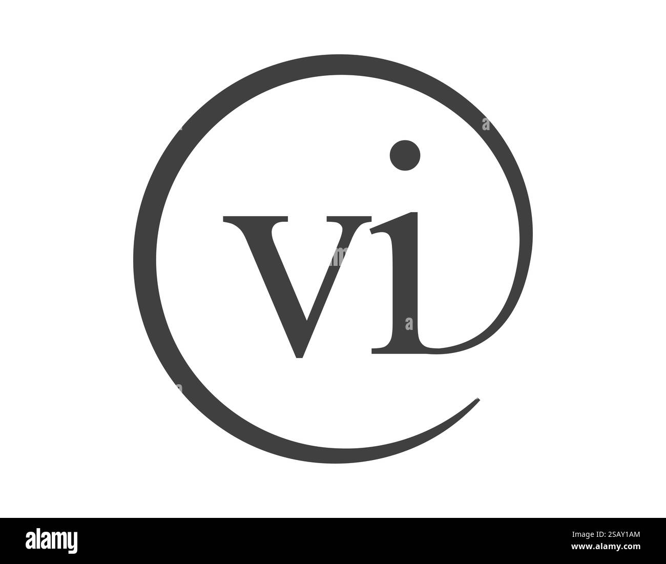 Logo vi composto da due lettere con forma circolare e stile dei segni e-mail. V e i logotipo rotondo della società commerciale per l'identità del marchio. Illustrazione Vettoriale