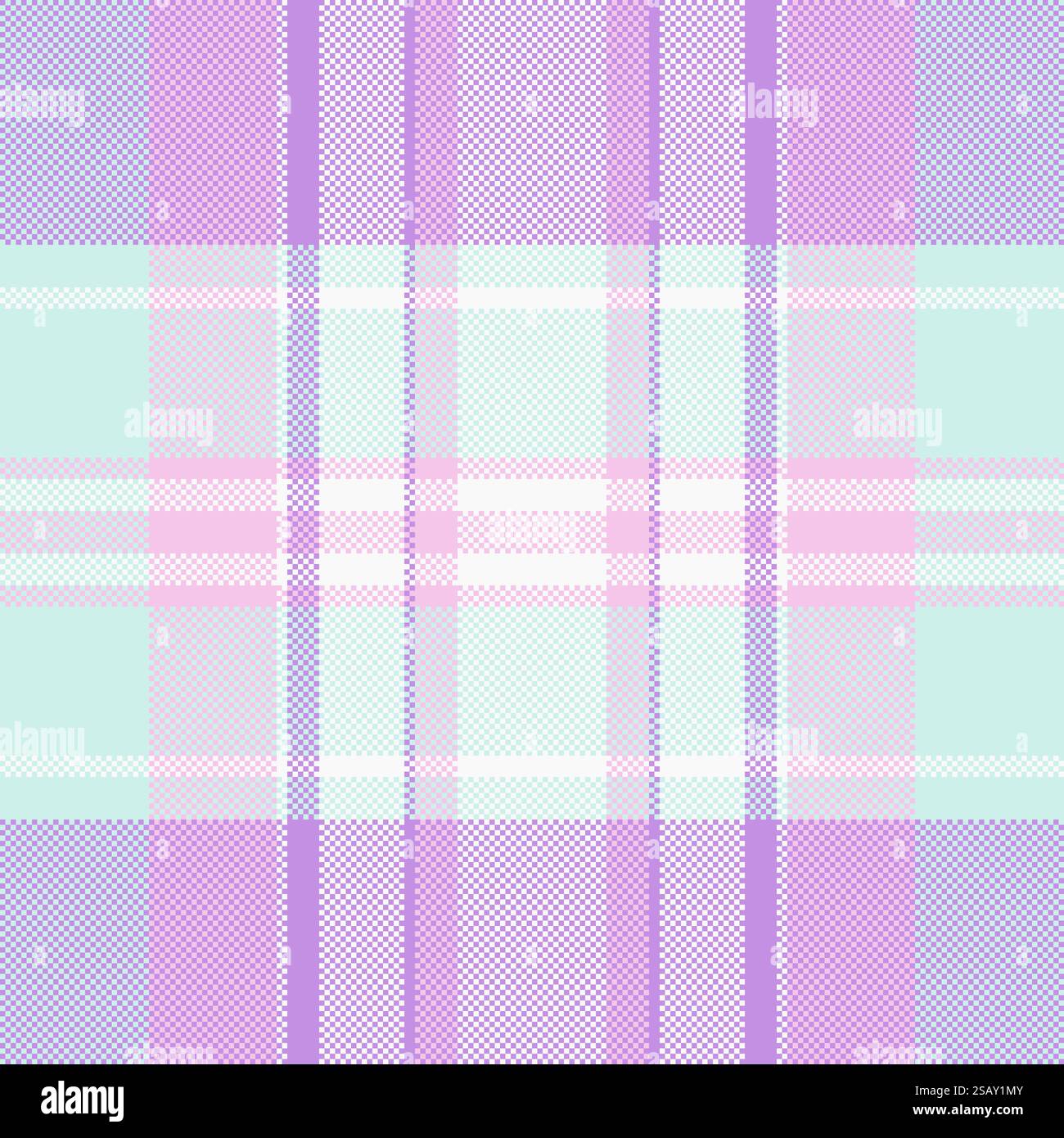 Nessun vettore di tessuto per persone, sfondo nostalgico tartan senza cuciture. Primo piano a quadri controlla il motivo della trama nei colori chiari e viola. Illustrazione Vettoriale