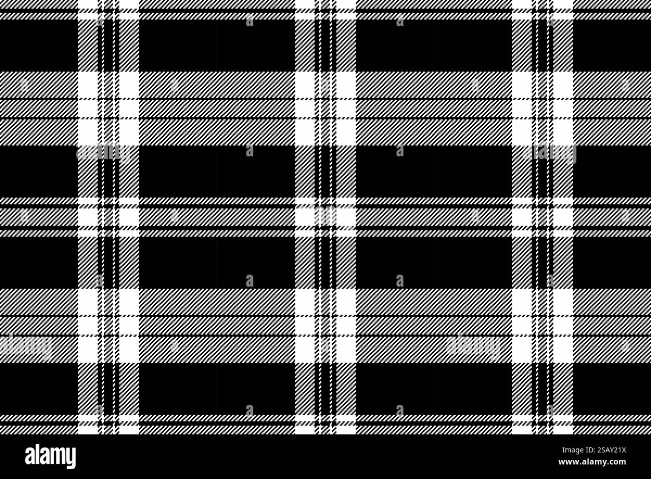 Motivo a quadri con motivo a quadri senza cuciture con un tessuto di sfondo in tessuto tartan nei colori bianco e nero. Motivo a quadri per il controllo della consistenza del vettore senza cuciture con un tessuto di fondo in tessuto tartan. Illustrazione Vettoriale