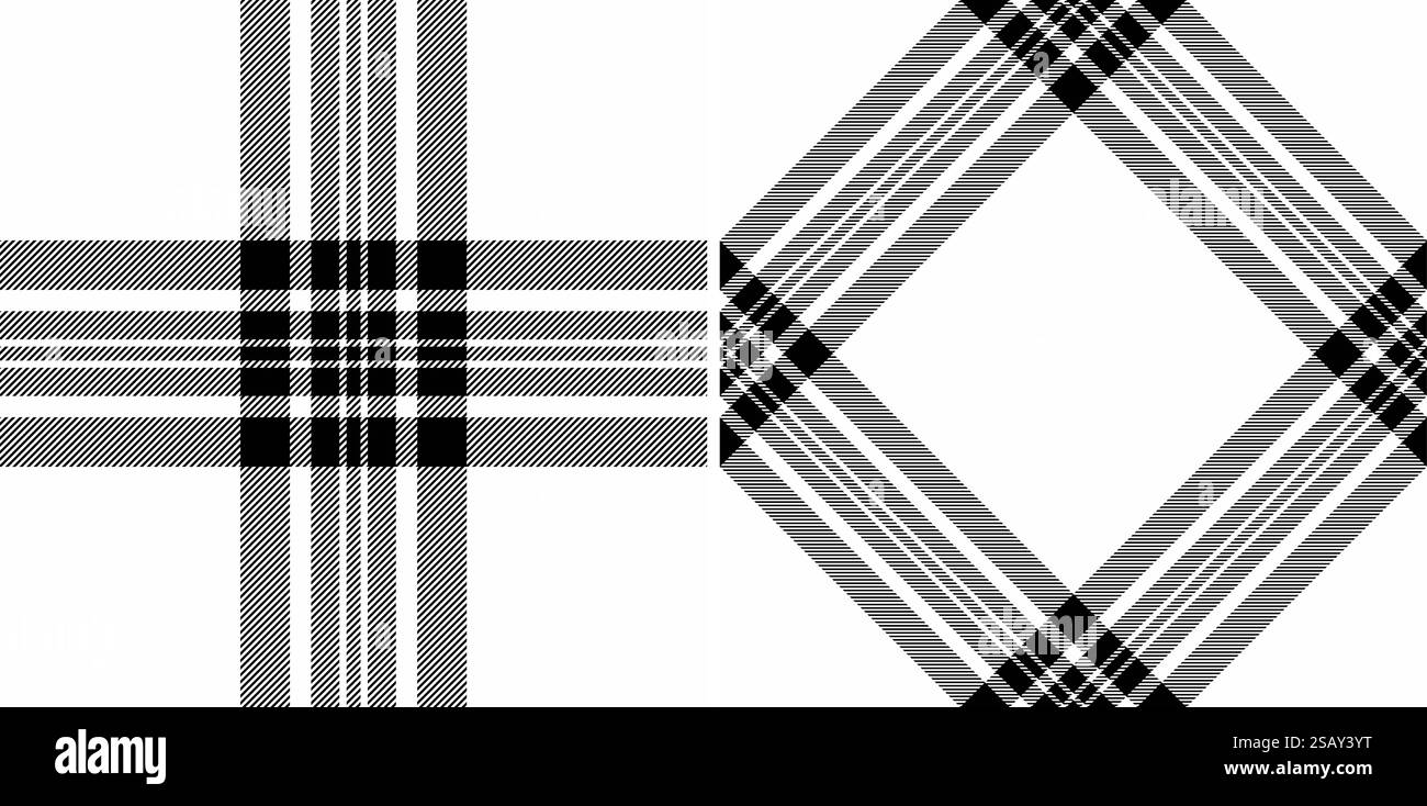 Tessuto tartan di fondo in tessuto a quadri senza cuciture con motivo vettoriale a quadri. Impostato in colori monocromatici. Le tendenze di moda per un look festivo. Tessuto tartan di fondo in tessuto a quadri senza cuciture con motivo vettoriale a quadri. Illustrazione Vettoriale