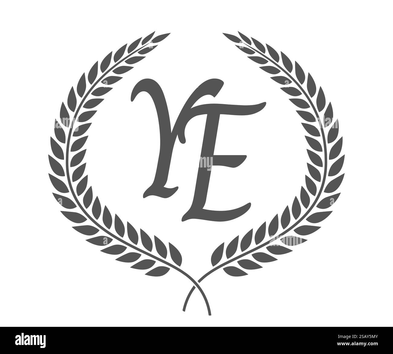 Lettera iniziale Y ed e, logo YE monogramma con corona in alloro. Emblema di lusso con carattere calligrafico. Lettera iniziale Y ed e, logo YE monogramma con corona in alloro. Elegante carattere calligrafico. Illustrazione Vettoriale