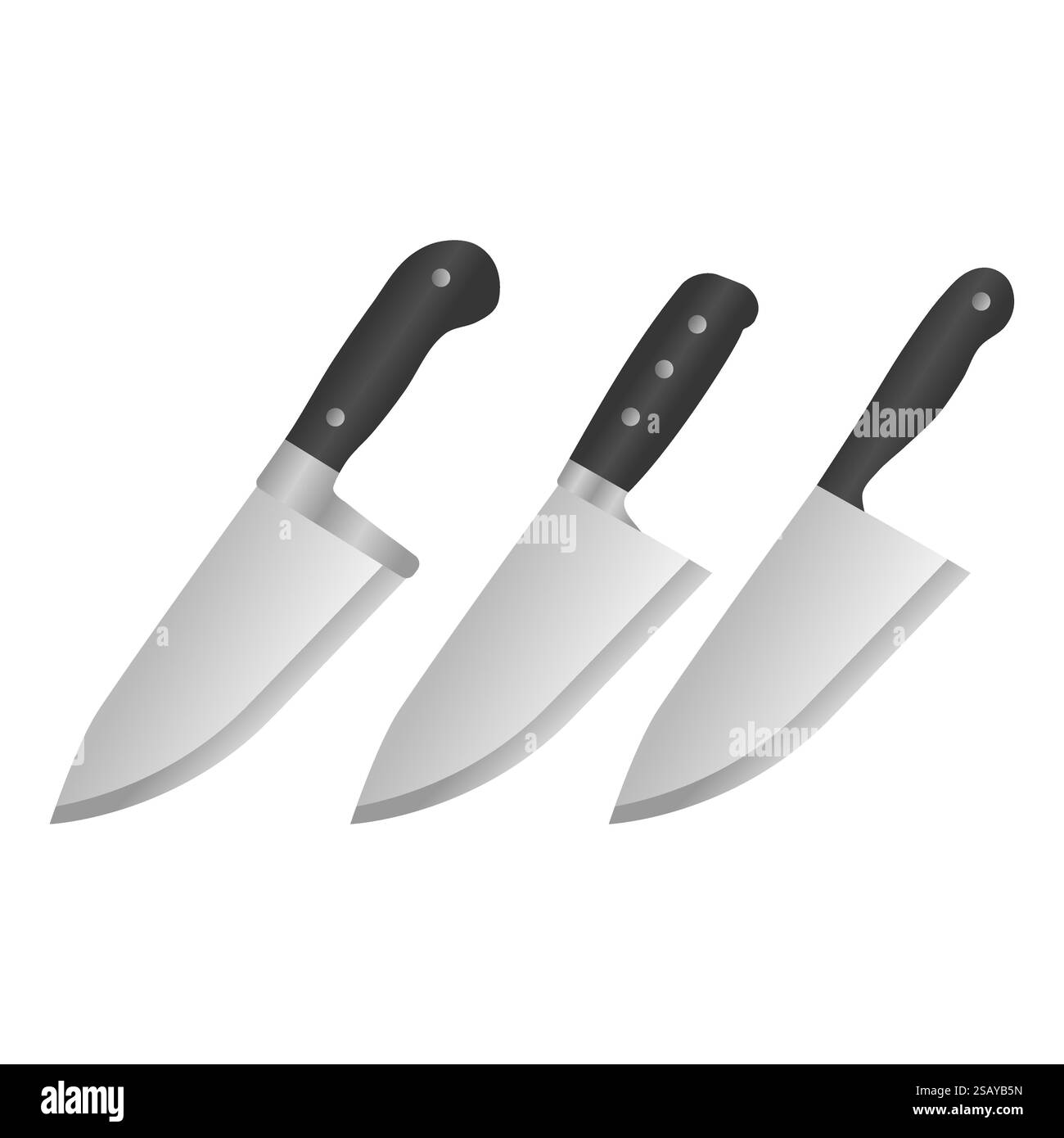 Coltello da cucina affilato, utensili da cucina Vector. Utensili da taglio per elementi coltelli. Illustrazione Vettoriale