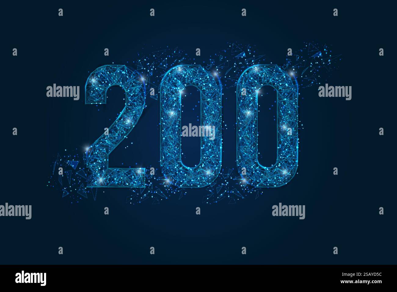 Immagine blu isolata astratta del codice di stato HTTP 200. L'illustrazione poligonale a reticolo in polietilene basso assomiglia a stelle nel cielo notturno nero nello spazio o. Illustrazione Vettoriale