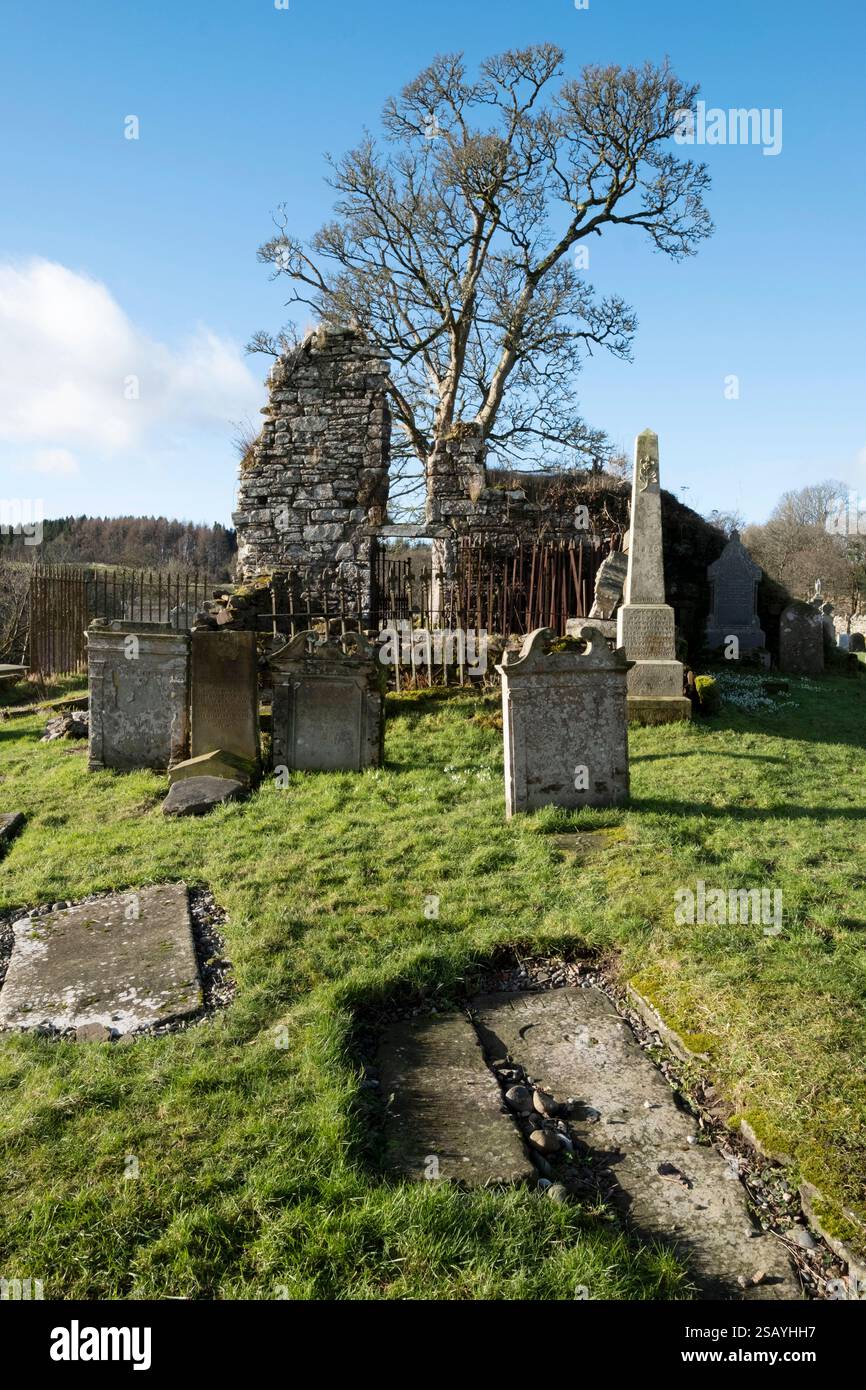Lapidi a Old Kilmadock (St Aedh's) Church and Burial Ground, Buchany, Scozia. Foto Stock