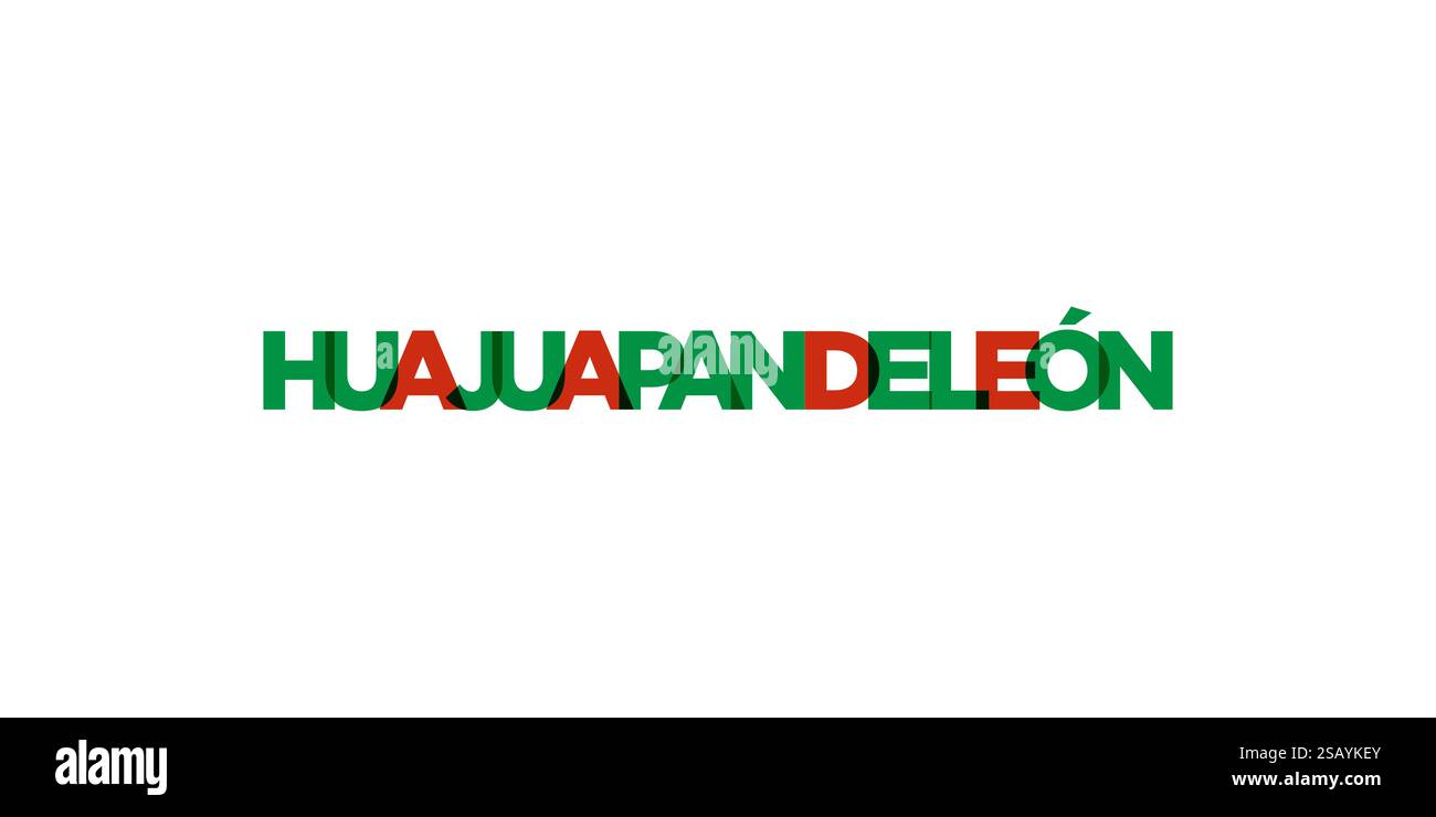Huajuapan de Leon in Messico emblema per stampa e web. Il design presenta uno stile geometrico, un'illustrazione vettoriale con caratteri tipografici in grassetto in caratteri moderni. Slogan grafico isolato su sfondo bianco. Illustrazione Vettoriale