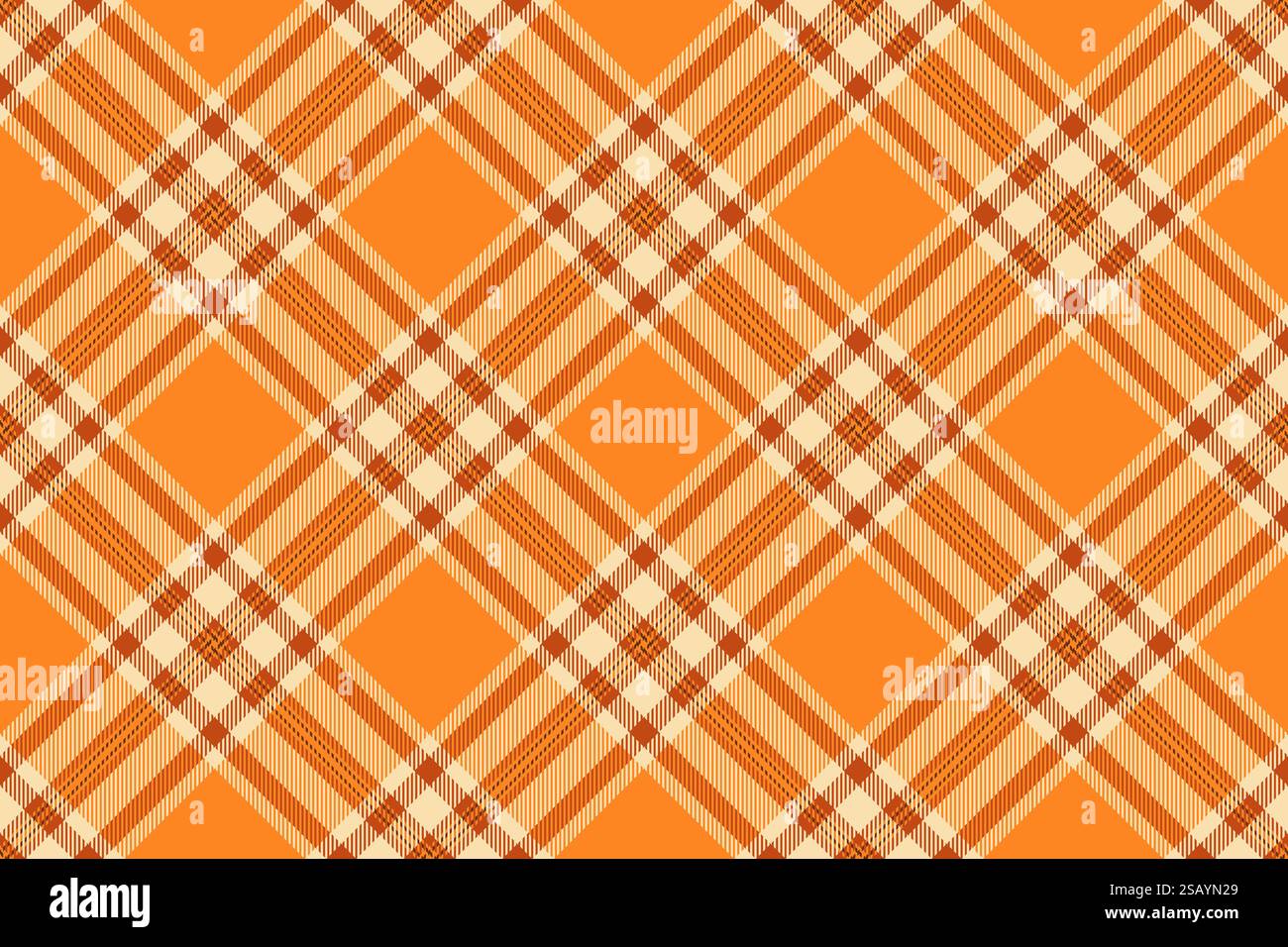 Vettore tartan a quadri da imballaggio, motivo a strisce in tessuto. Splendido sfondo in tessuto senza cuciture con colori arancio e grano. Illustrazione Vettoriale