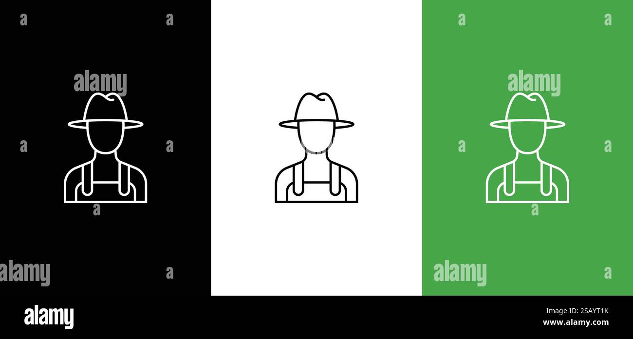 vettore icona agricoltore dalla raccolta avatar professione. Illustrazione vettoriale dell'icona del profilo del coltivatore a linee sottili. Simbolo lineare da utilizzare su applicazioni web e mobili, Illustrazione Vettoriale