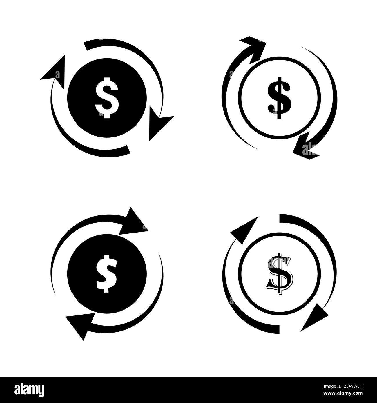 Icona di cambio valuta. Simbolo di rotazione del dollaro. Grafico della transazione finanziaria. Art. Isolato vettoriale. Illustrazione Vettoriale