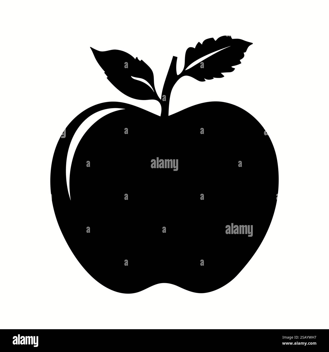 Icona a forma di mela con silhouette nera su sfondo bianco. Semplice simbolo della frutta . Illustrazione vettoriale Illustrazione Vettoriale