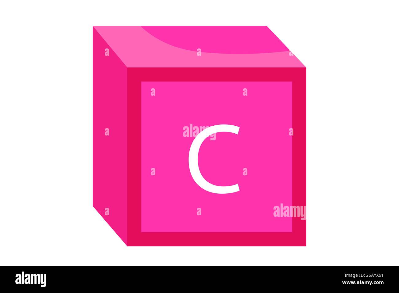 Un blocco di lettera C 3D rosa che rappresenta un elemento dell'educazione della prima infanzia e dell'apprendimento dell'alfabeto. Illustrazione Vettoriale