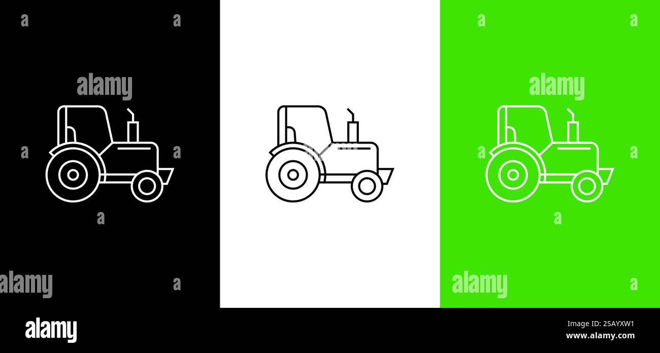 Icona del trattore. Linea, glifo e contorno pieno versione colorata, profilo trattore agricolo e segno vettoriale pieno. Simbolo, illustrazione del logo. Illustrazione Vettoriale