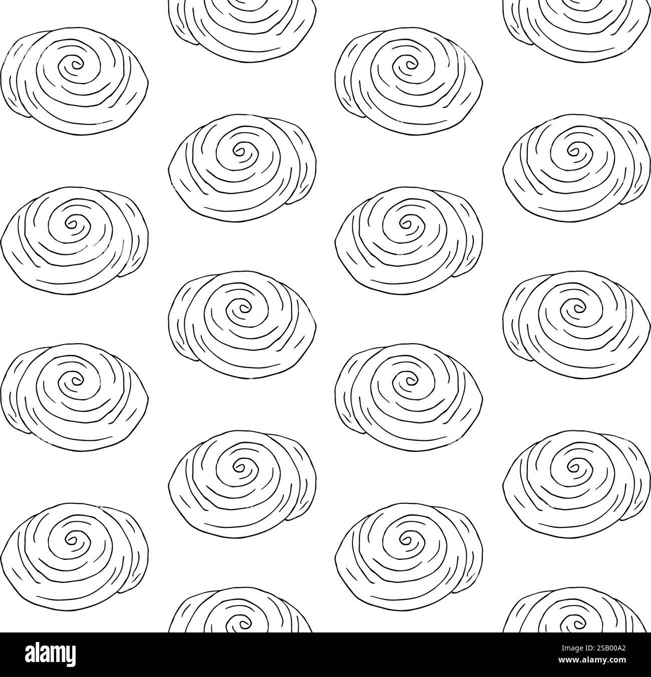 Schema vettoriale senza cuciture di boodle disegnato a mano, rotolo di cannella isolato su sfondo bianco Illustrazione Vettoriale Schema vettoriale senza cuciture di boodle disegnato a mano, rotolo di cannella isolato su sfondo bianco Illustrazione Vettoriale