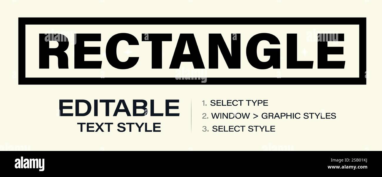 Effetto testo modificabile rettangolare, modello di stile grafico cornice rettangolare. Stile del contorno personalizzabile. Illustrazione vettoriale Illustrazione Vettoriale