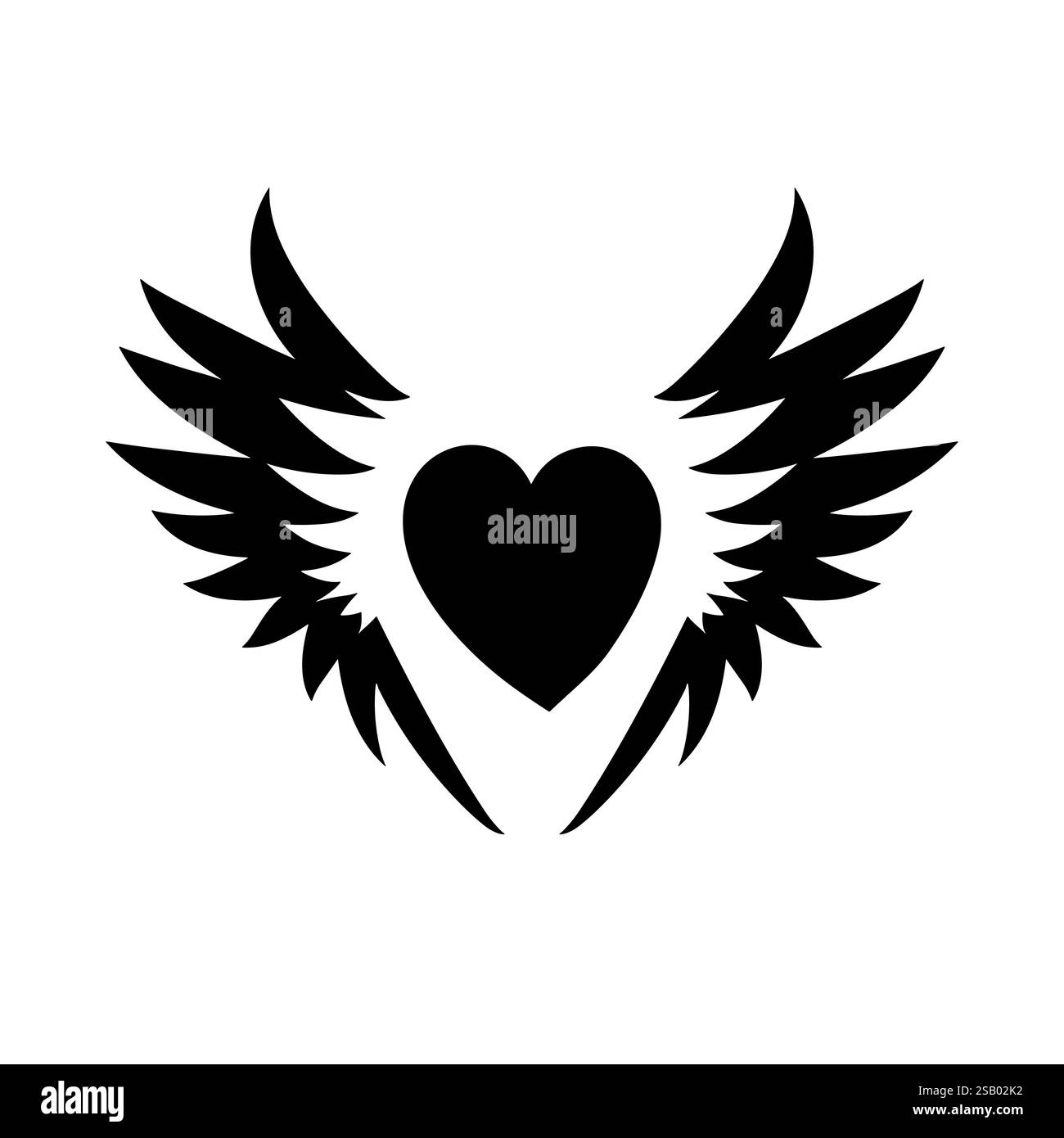 Icona Flying Heart con ali. Adoro il design per la stampa e il Web. Simbolo di San Valentino. Illustrazione vettoriale in bianco e nero Illustrazione Vettoriale