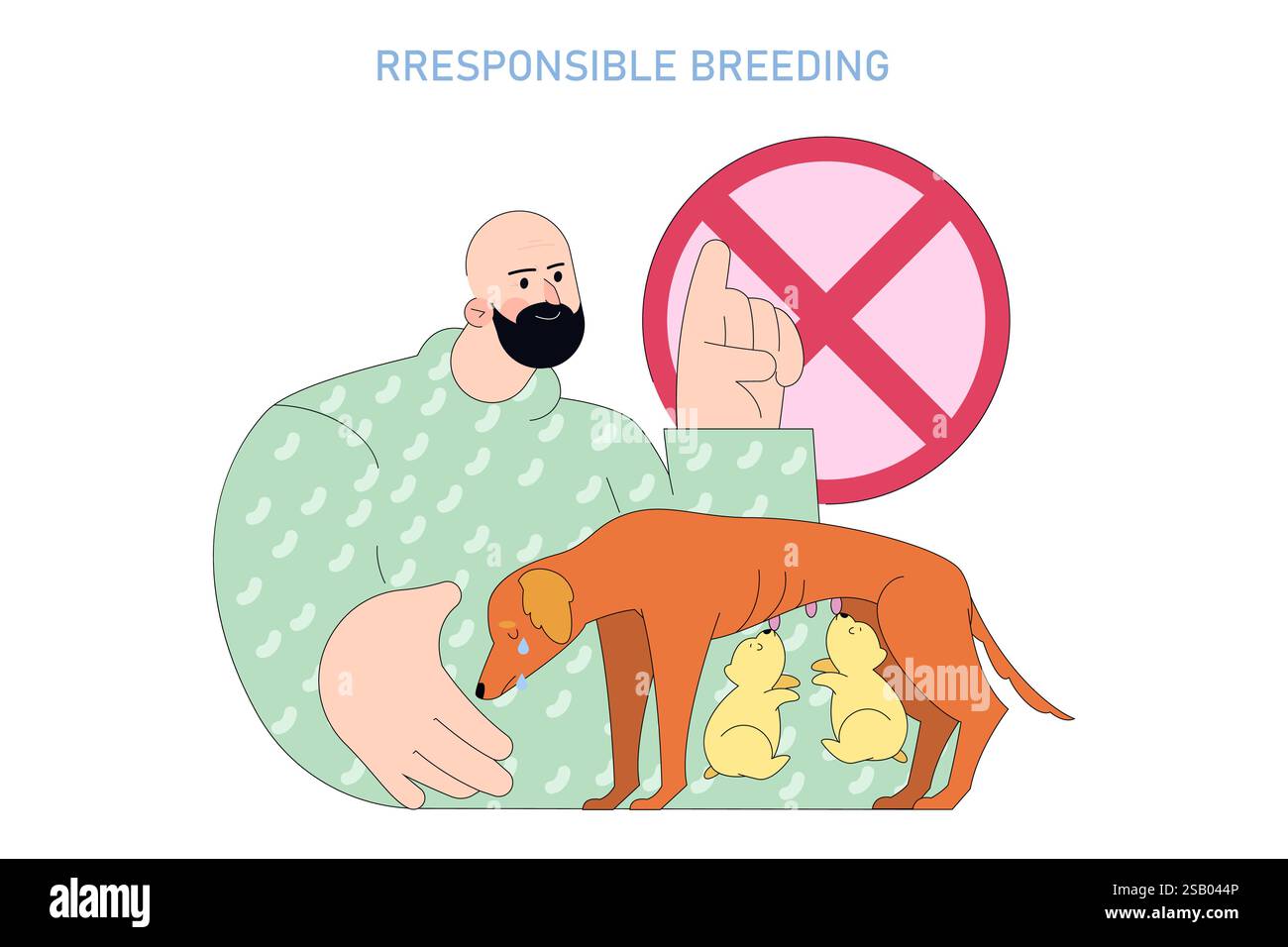 Un allevamento responsabile è essenziale per il benessere degli animali e la compagnia. Questa illustrazione affronta l'impatto delle pratiche irresponsabili sui cani e sottolinea l'importanza dell'allevamento etico. Aumenta la consapevolezza sulla responsabilità della proprietà degli animali domestici e impedisce la negligenza. Illustrazione vettoriale. Illustrazione Vettoriale