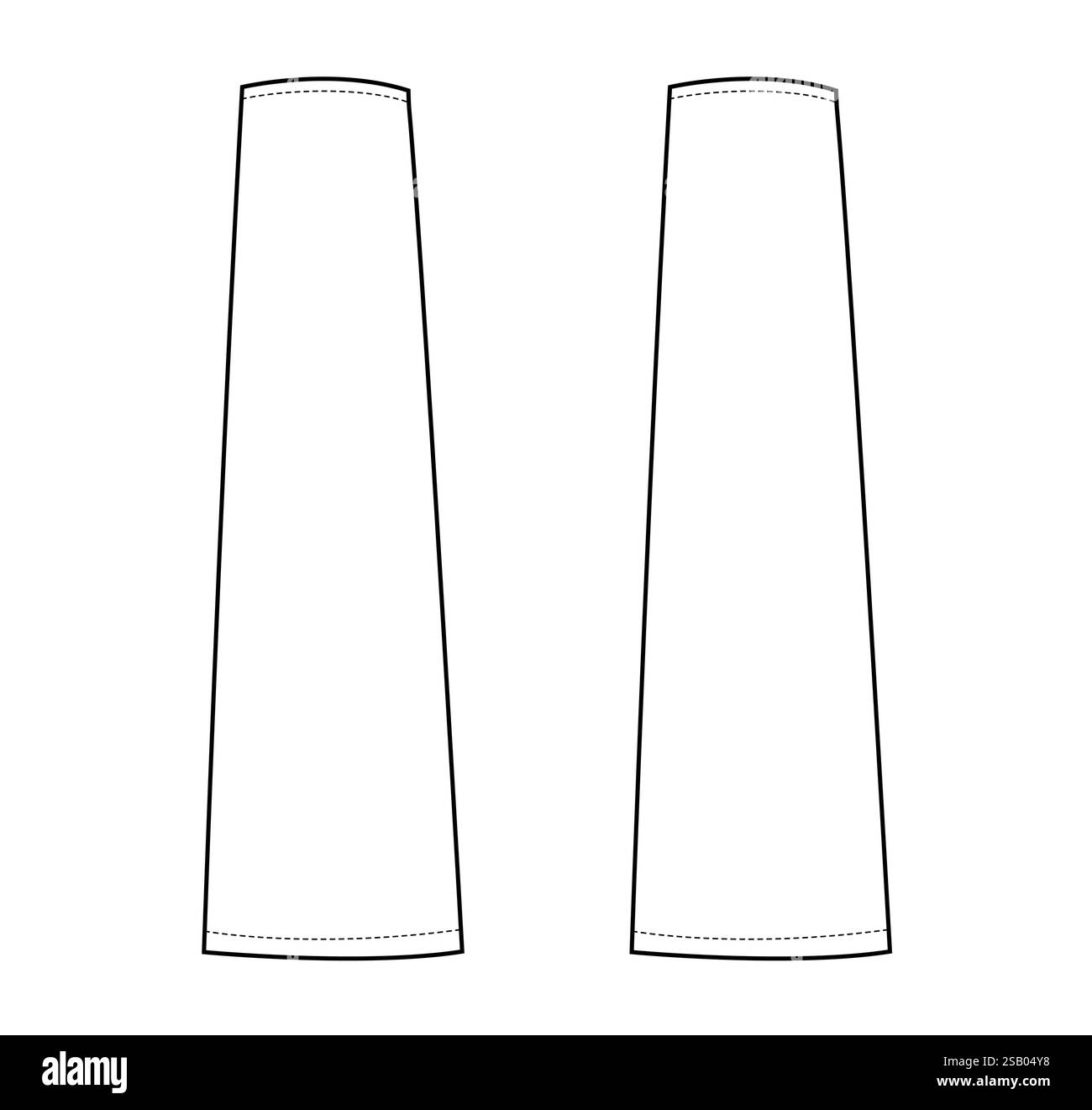 Bracciali maniche guanti lunghezza gomito accessori moda mano indumenti illustrazione tecnica indumento. Vista frontale e posteriore vettoriale per gli uomini, le donne, modello piatto, contorno di schizzo di mockup CAD su sfondo bianco Illustrazione Vettoriale