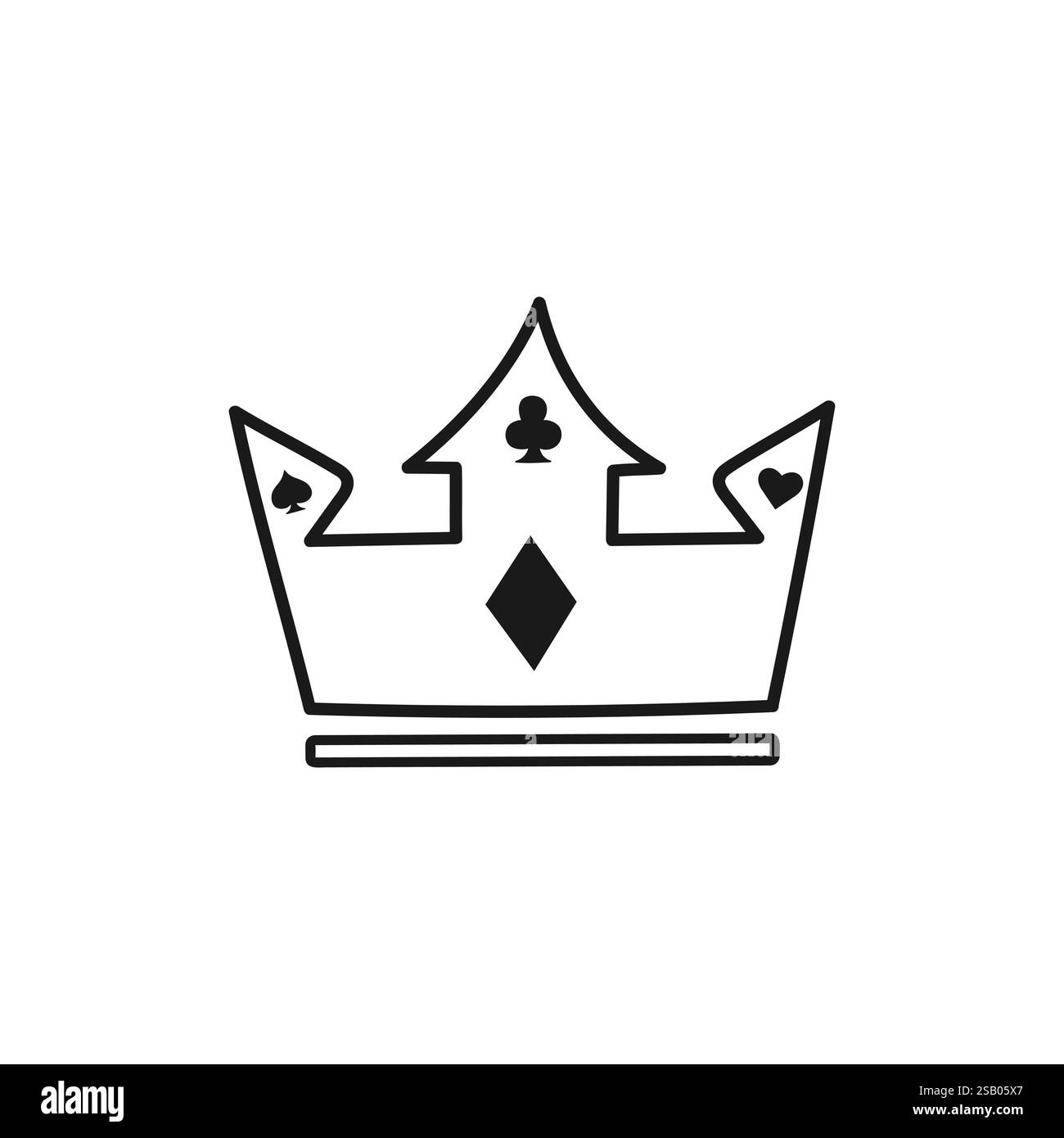 Corona minimalista con abiti da carte - design da poker e casinò. Picche, cuori, diamanti, club. Illustrazione vettoriale. Illustrazione Vettoriale