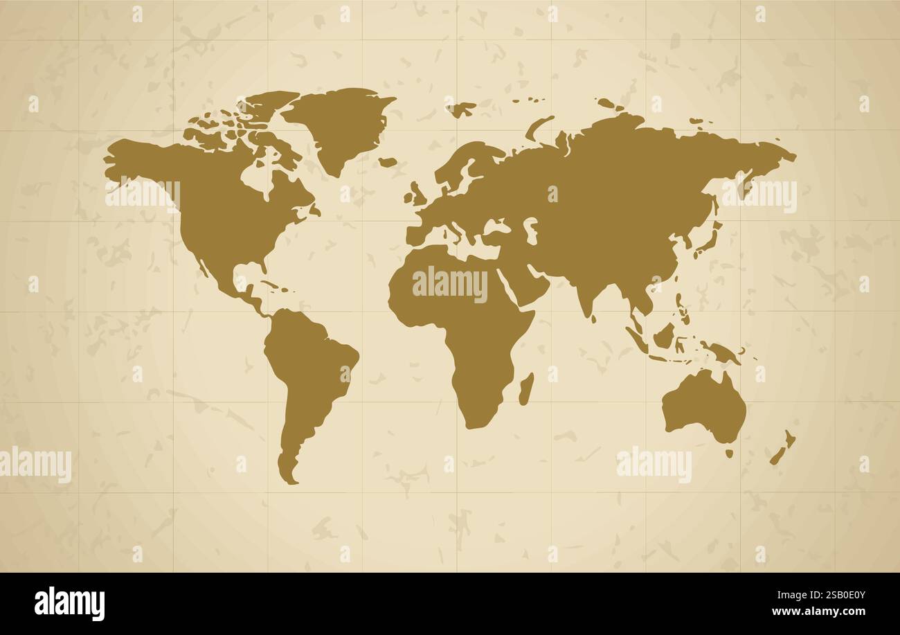 Immagine di una mappa colorata del mondo. Mappa del mondo grunge. Cartina del vecchio mondo su carta. Illustrazione Vettoriale