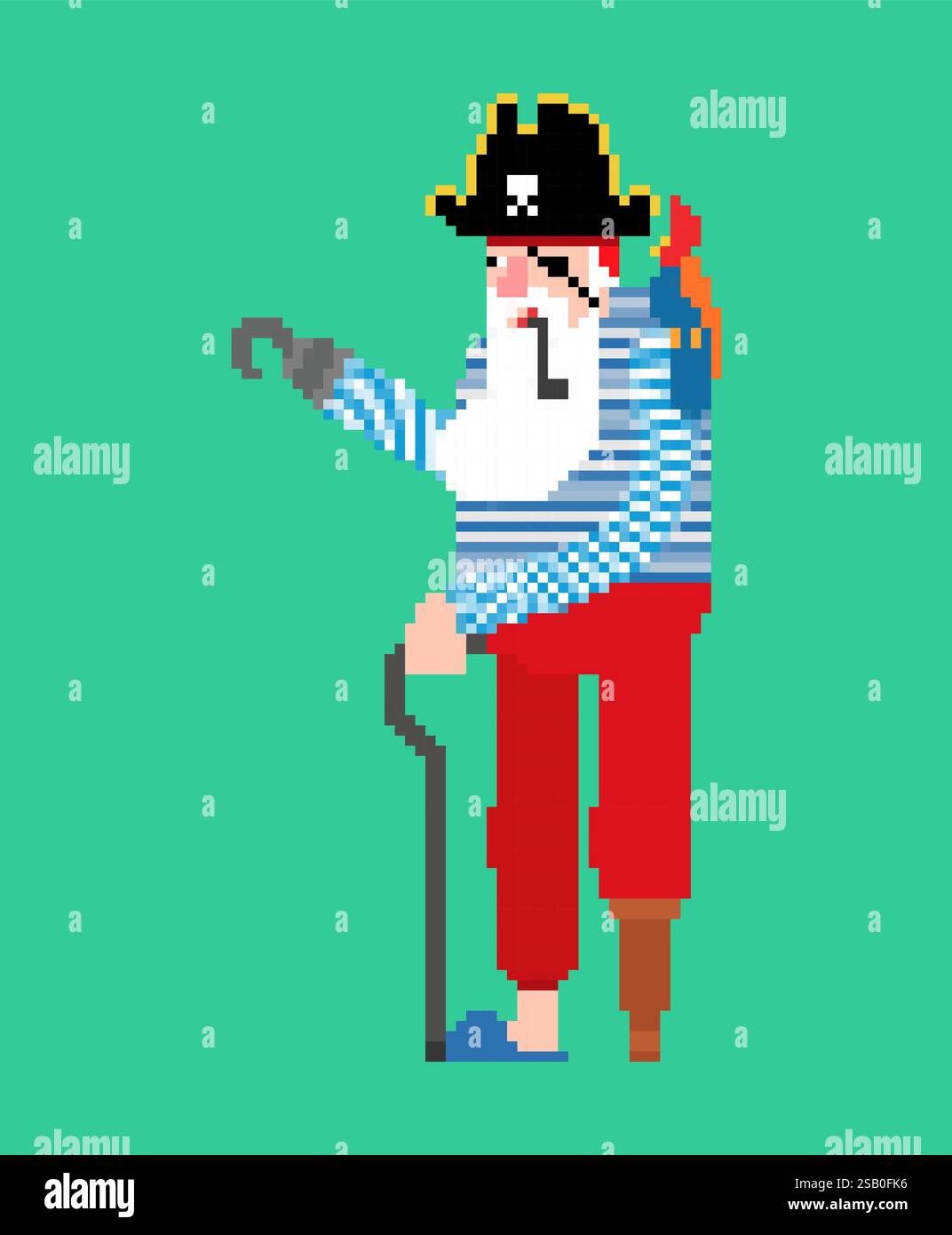 Pixel art. Pirata. Vecchio filibustro a 8 bit Illustrazione Vettoriale