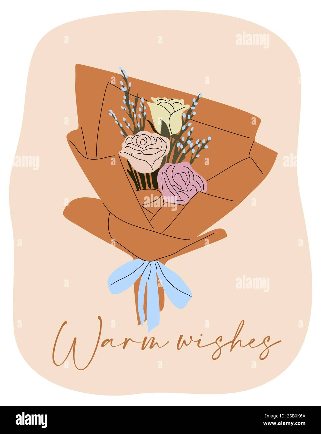 Biglietto d'auguri con bouquet floreale in carta Illustrazione Vettoriale