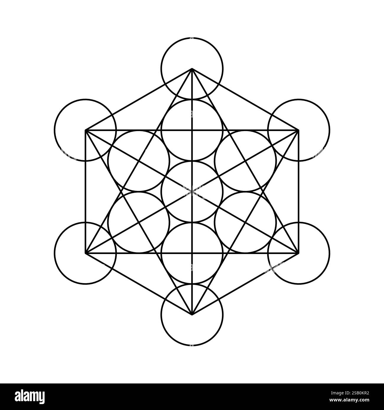 Cubo di Metatron con cerchi e linee interconnessi su sfondo bianco Illustrazione Vettoriale
