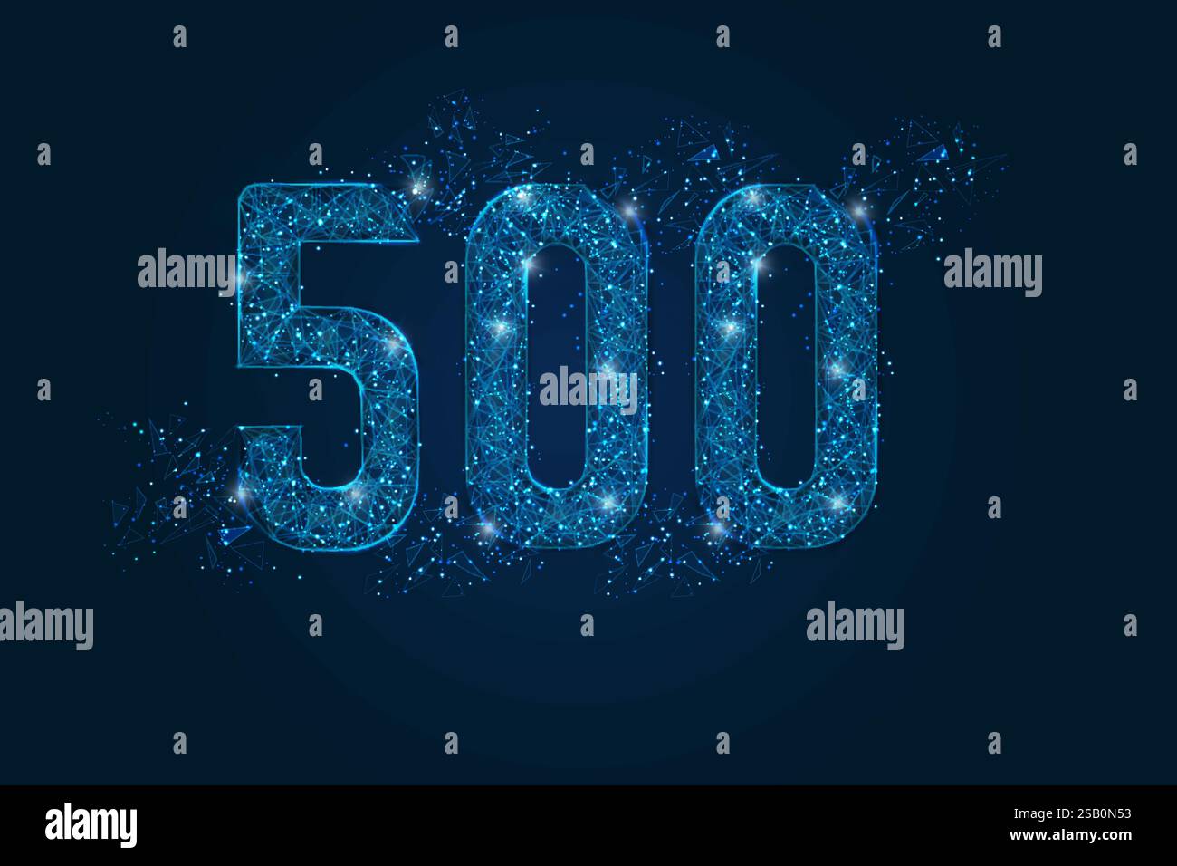 Immagine blu astratta isolata del concetto di errore interno del server 500. Illustrazione poligonale a reticolo in polietilene basso. Errore sito Web, errore di rete, cloud Illustrazione Vettoriale