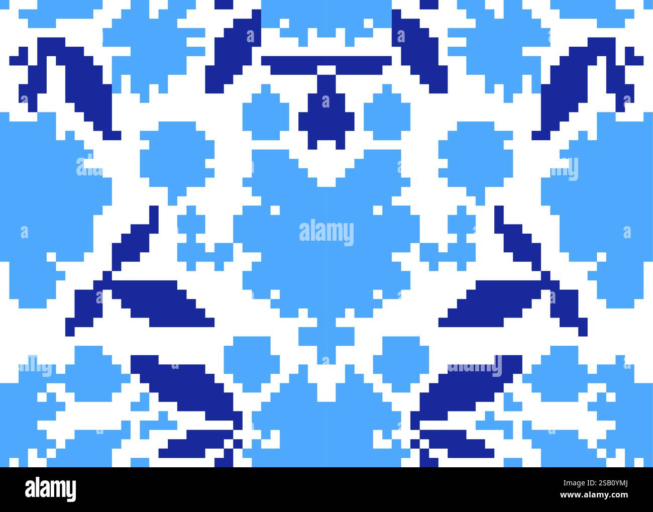 Gzhel pattern pixel art. 8 bit sfondo nazionale e tradizionale Illustrazione Vettoriale