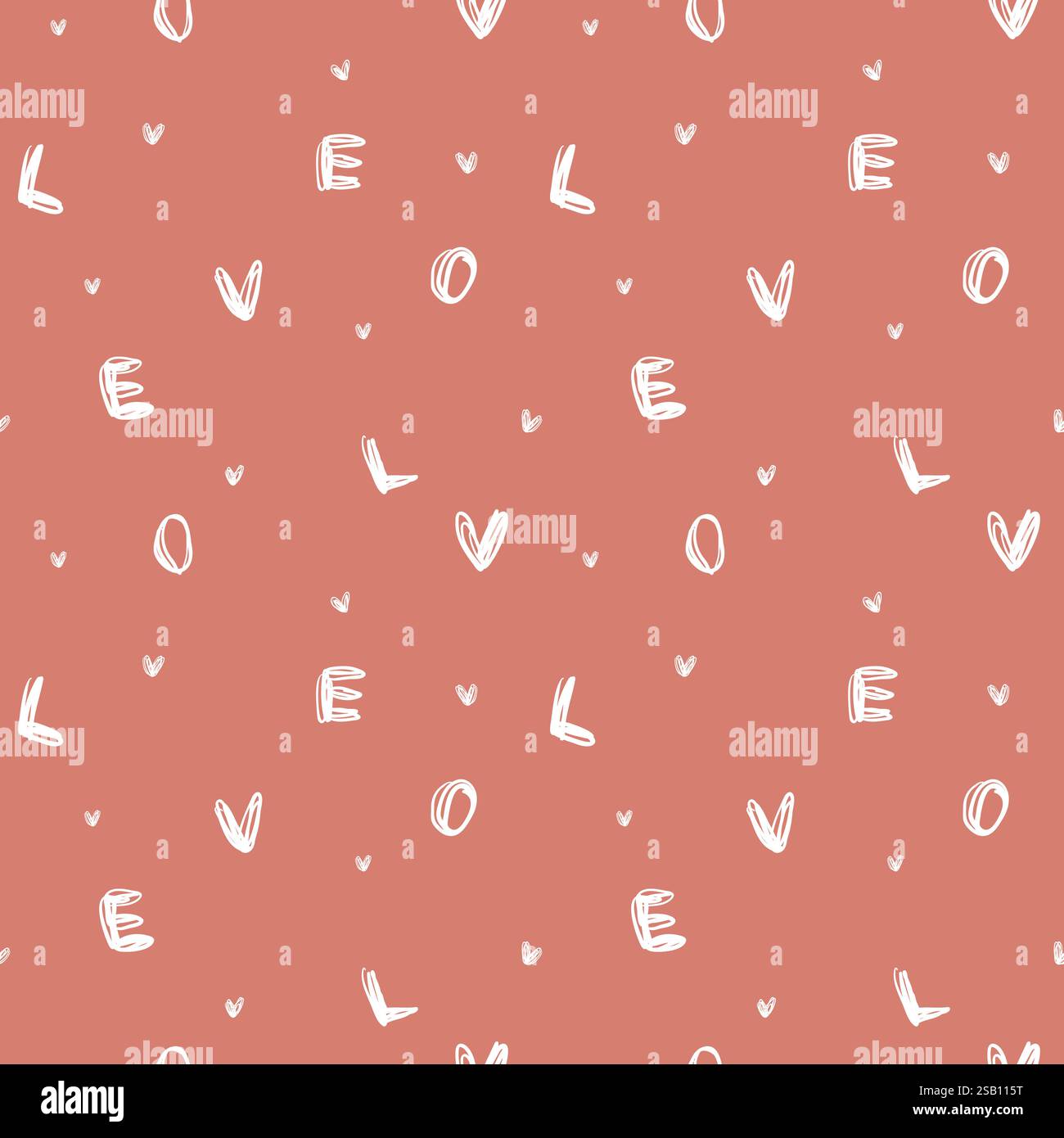 Cuori d'amore bianchi, lettere su sfondo rosa piccante. Disegno a mano astratto e senza cuciture. Disegna la carta da parati Illustrazione Vettoriale