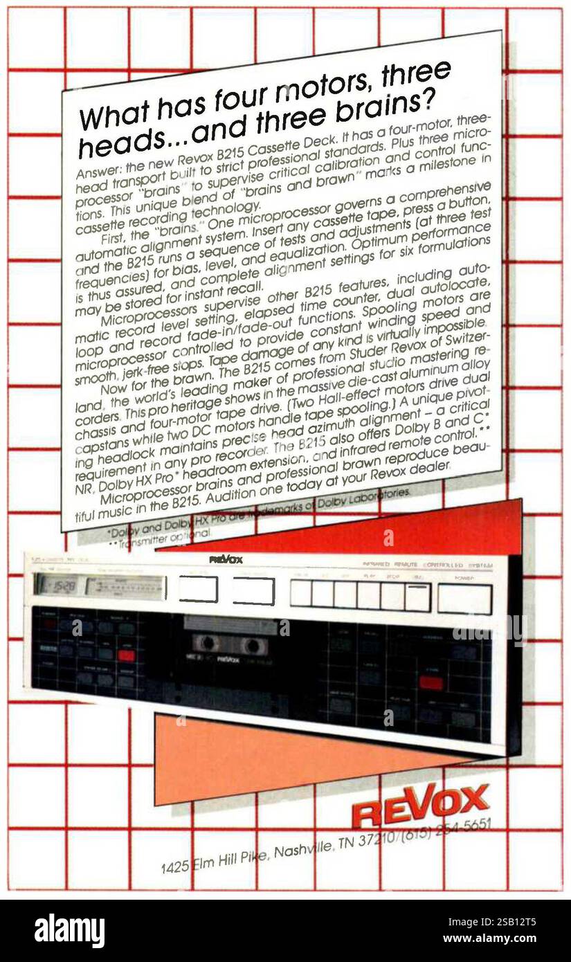 1985 annuncio per il deck di cassette Revox B215 USA Foto Stock