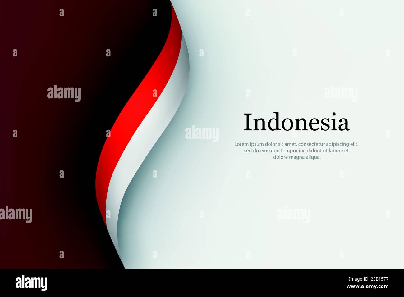 Bandiera indonesiana sul nastro ondulato. Modello per il giorno dell'indipendenza Illustrazione Vettoriale