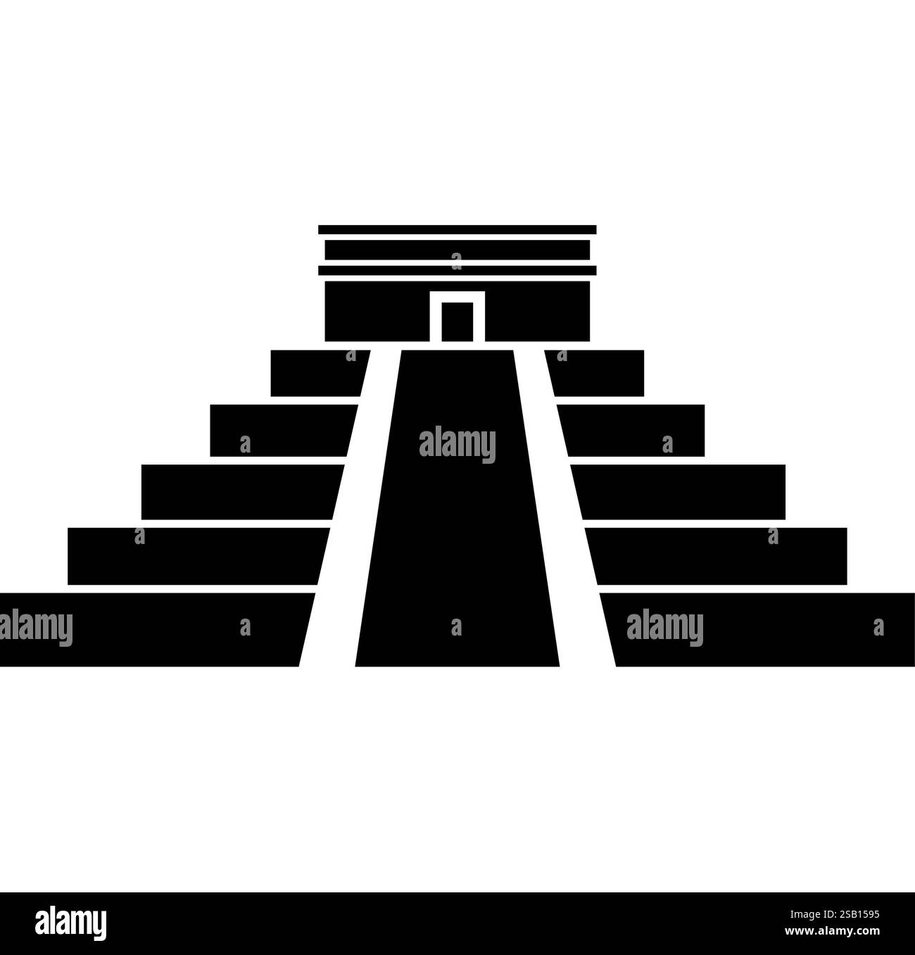 Semplice silhouette nera di una piramide in stile maya con un design a gradini e una parte superiore piatta. Illustrazione Vettoriale