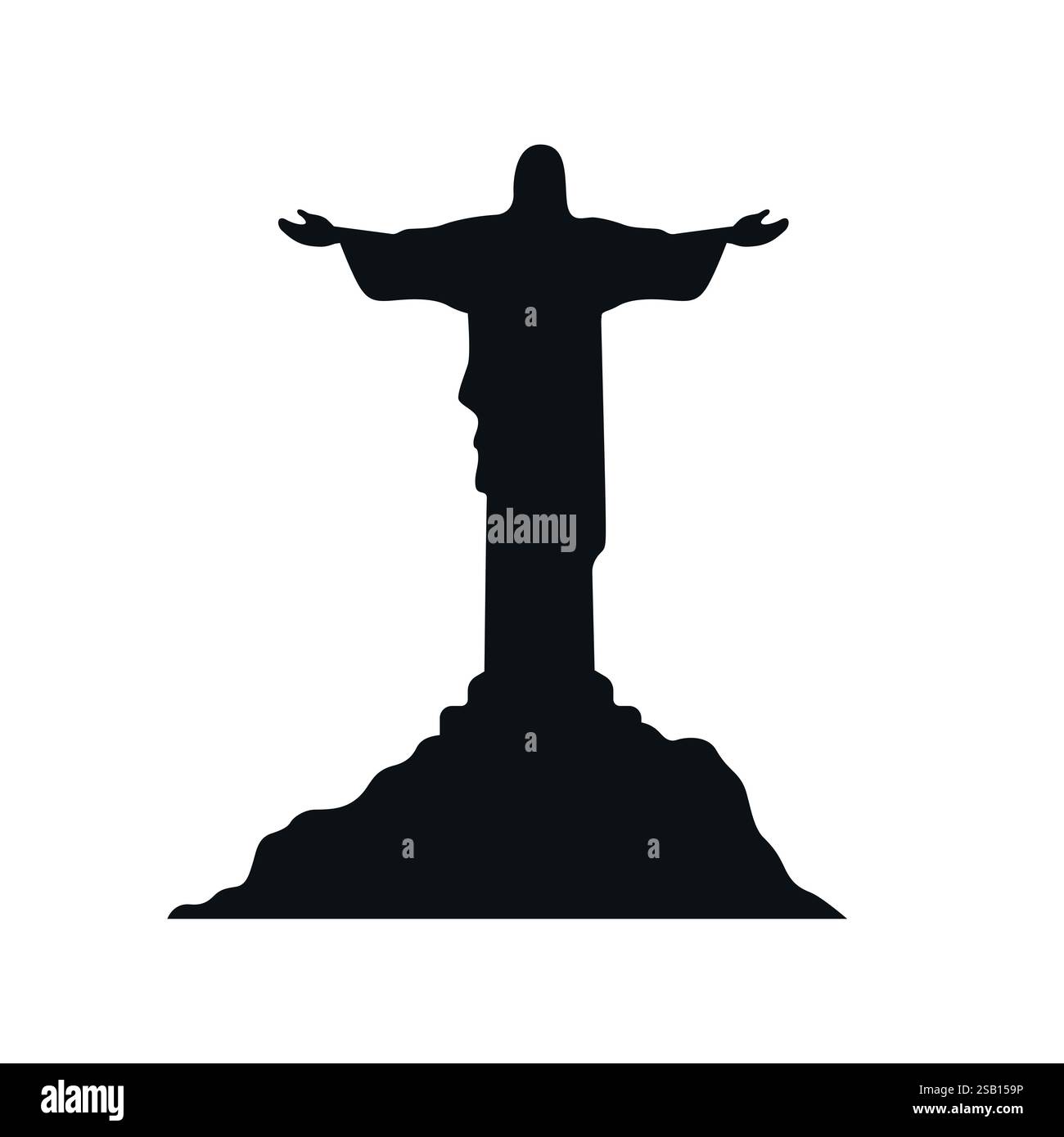 Arte in linea nera della statua del Cristo Redentore in cima al monte Corcovado a Rio de Janeiro Illustrazione Vettoriale