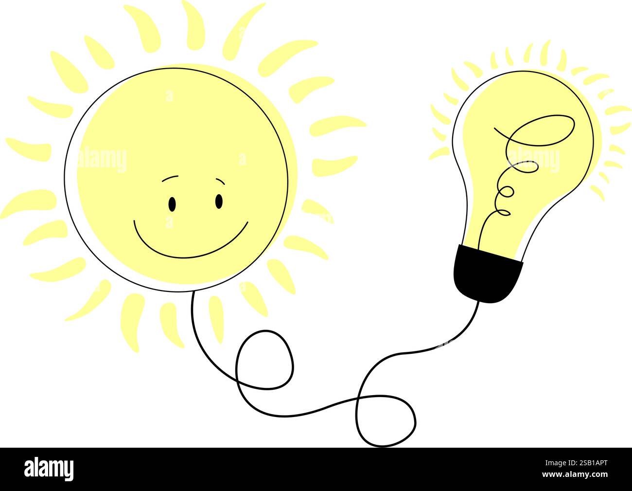 Energia solare. Sun collegato alla lampadina. Concetto alternativo di energia pulita. Logo vettoriale Illustrazione Vettoriale