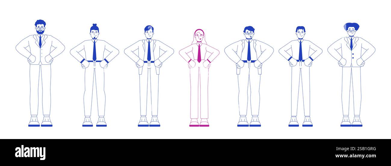 Una donna che guida il concetto di illustrazione 2D del team aziendale Illustrazione Vettoriale