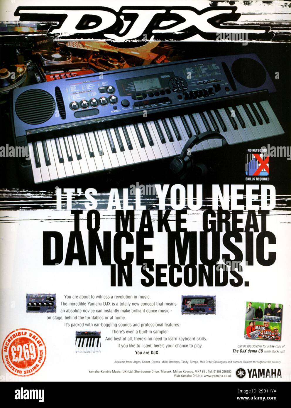 1998 annuncio synth e tastiera/campionatore Yamaha DJX per il Regno Unito Foto Stock