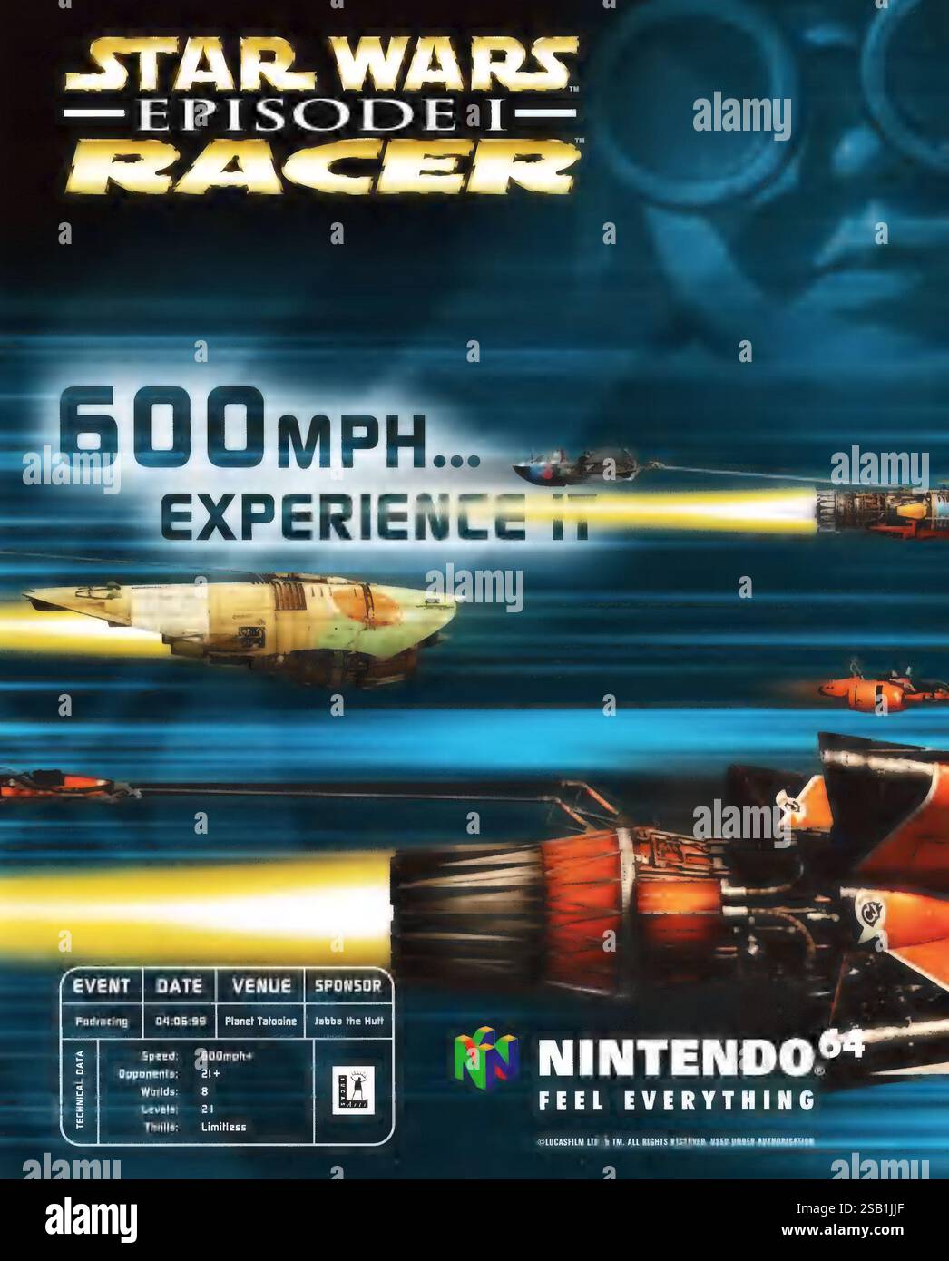 1999 UK LucasArts Star Wars episodio 1 Racer Video Game per Nintendo 64 ad Foto Stock