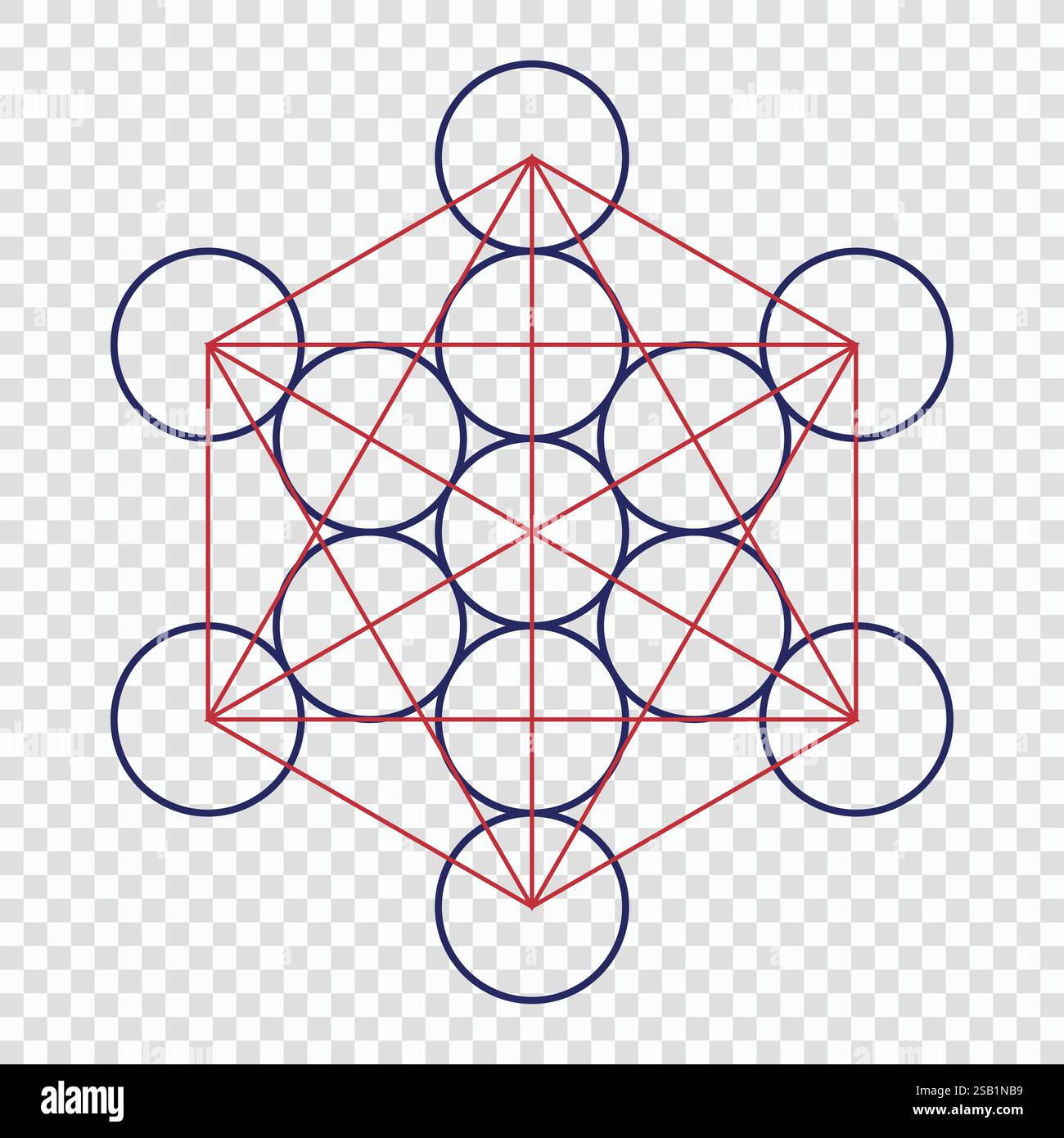 Cubo di Metatron con cerchi e linee interconnessi su sfondo bianco. Illustrazione Vettoriale