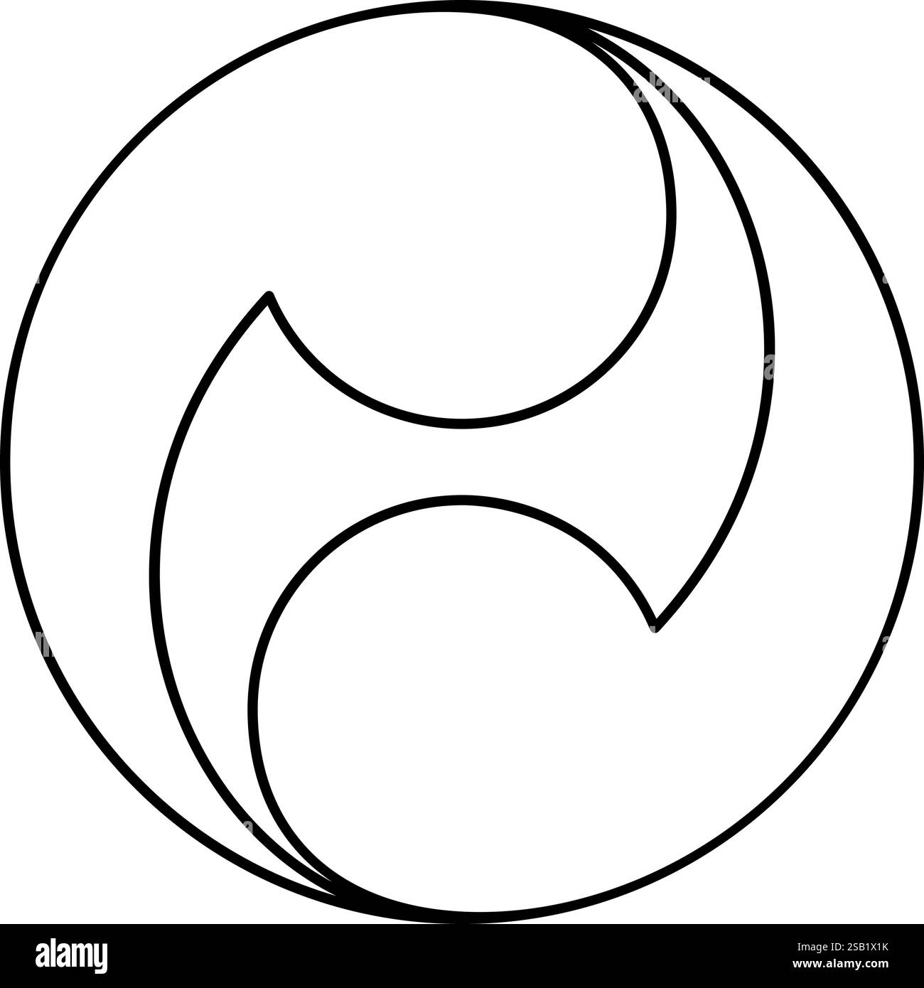 Simbolo tomoe segno religioso religioni giapponesi contorno orientale a due petali icona linea vettoriale colore nero immagine sottile in stile piatto simp Illustrazione Vettoriale