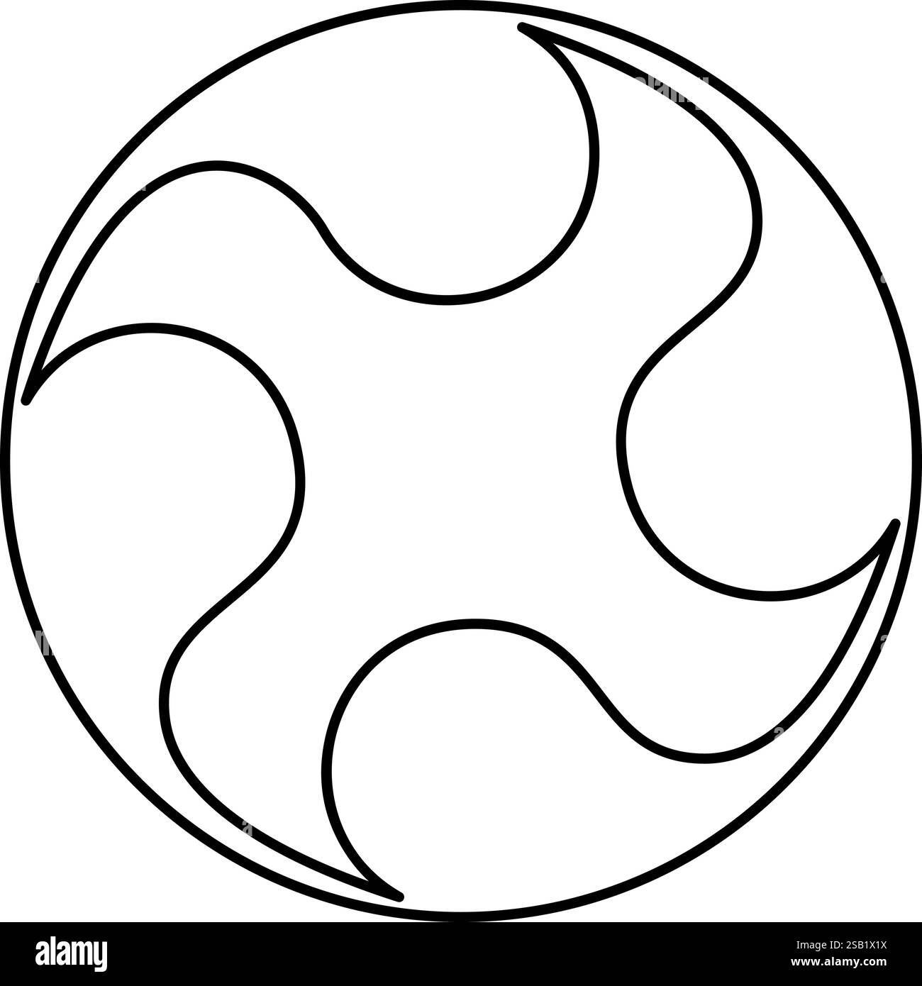 Simbolo Tomoe segno religioso religioni giapponesi contorno orientale a quattro petali icona linea vettoriale di colore nero immagine sim sottile in stile piatto Illustrazione Vettoriale