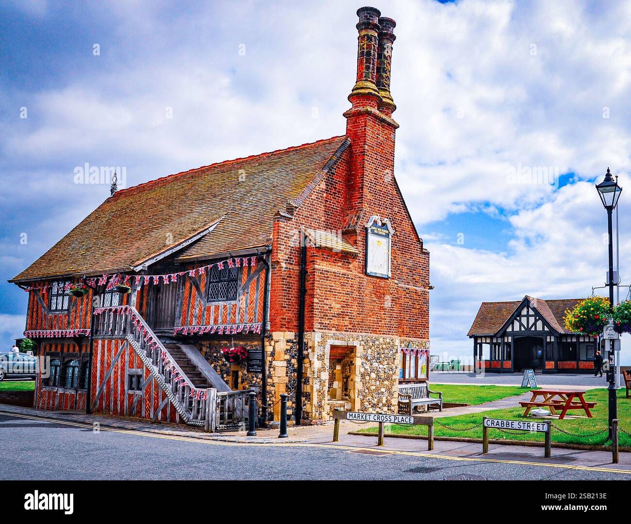 Il 16th Century Moot Hall Municipal Building ad Aldeburgh, Suffolk, Inghilterra Foto Stock