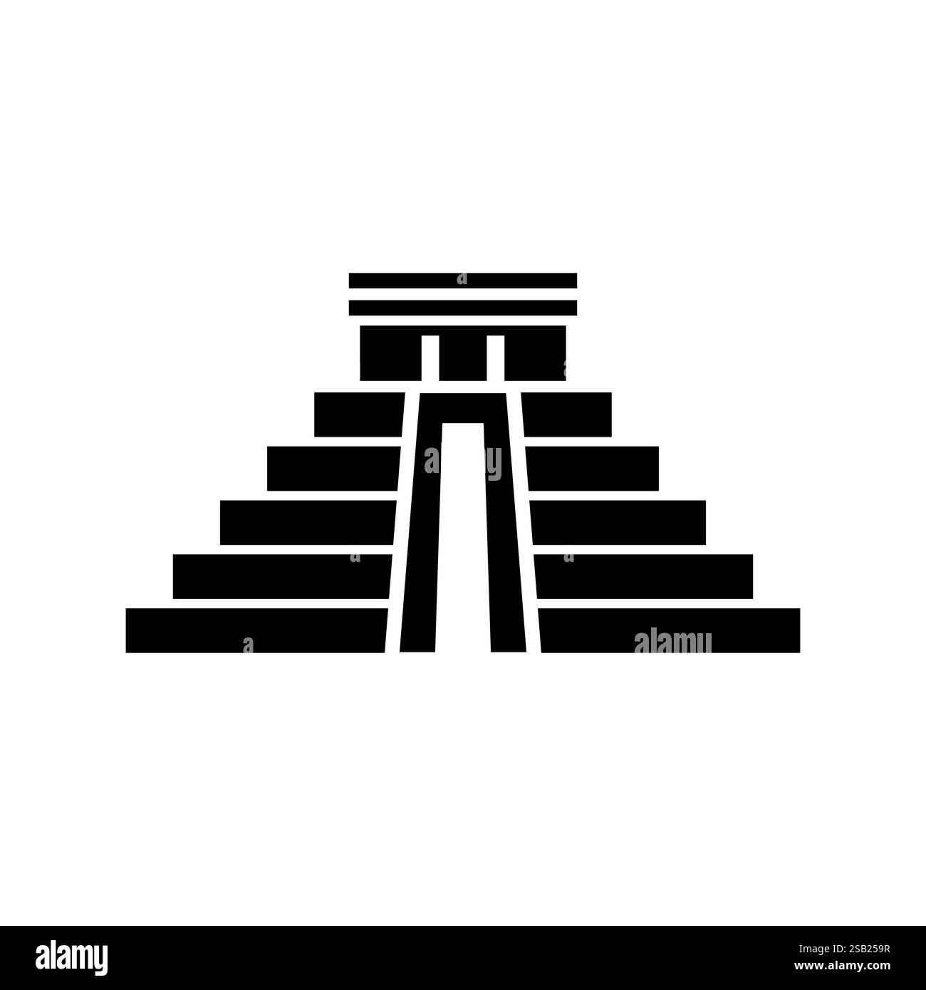 Semplice silhouette nera di una piramide in stile maya con un design a gradini e una parte superiore piatta. Illustrazione Vettoriale